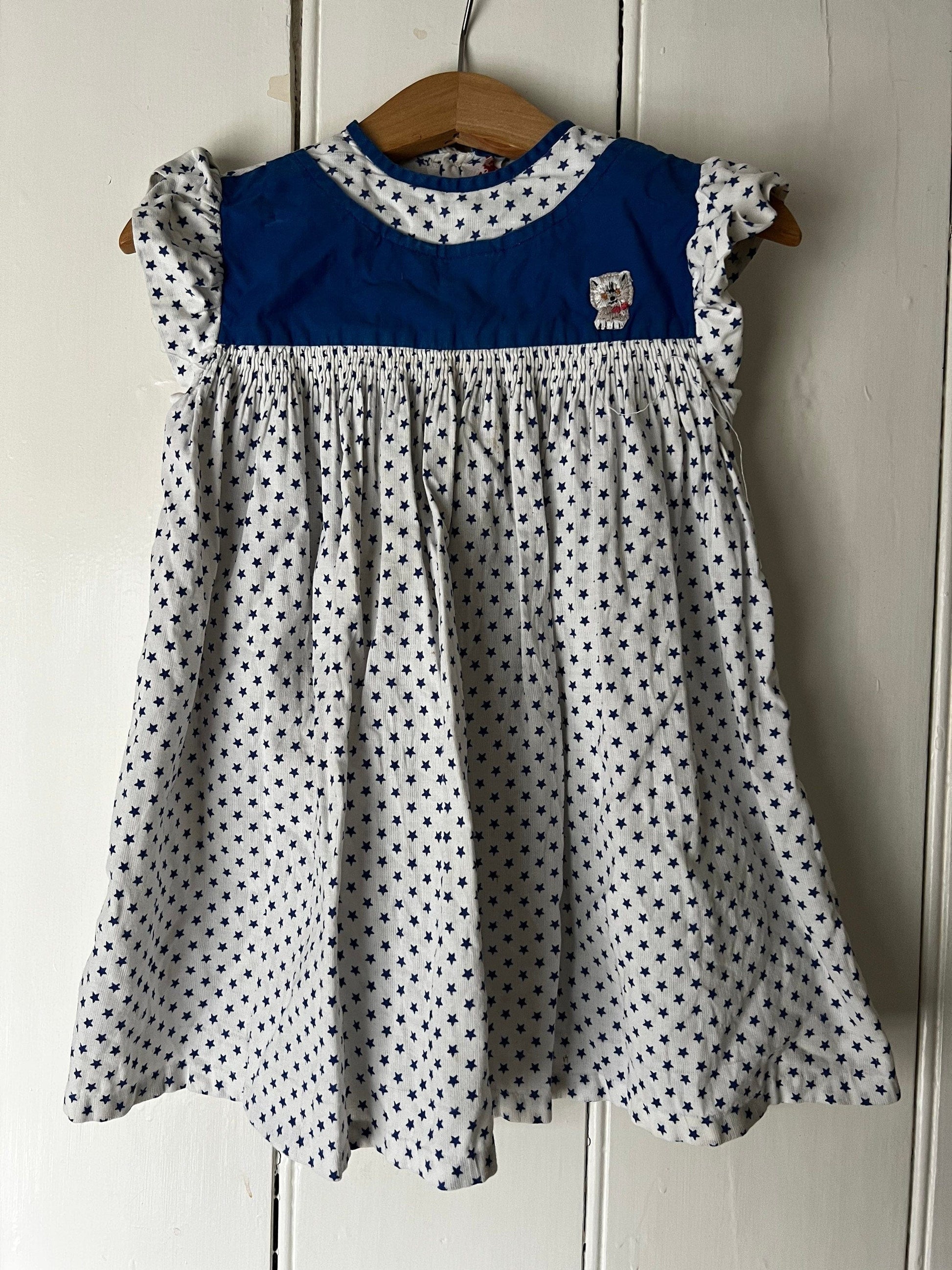 Vintage Girls Dress - Blue Star Patter Dress Baby Dress 2-3 years