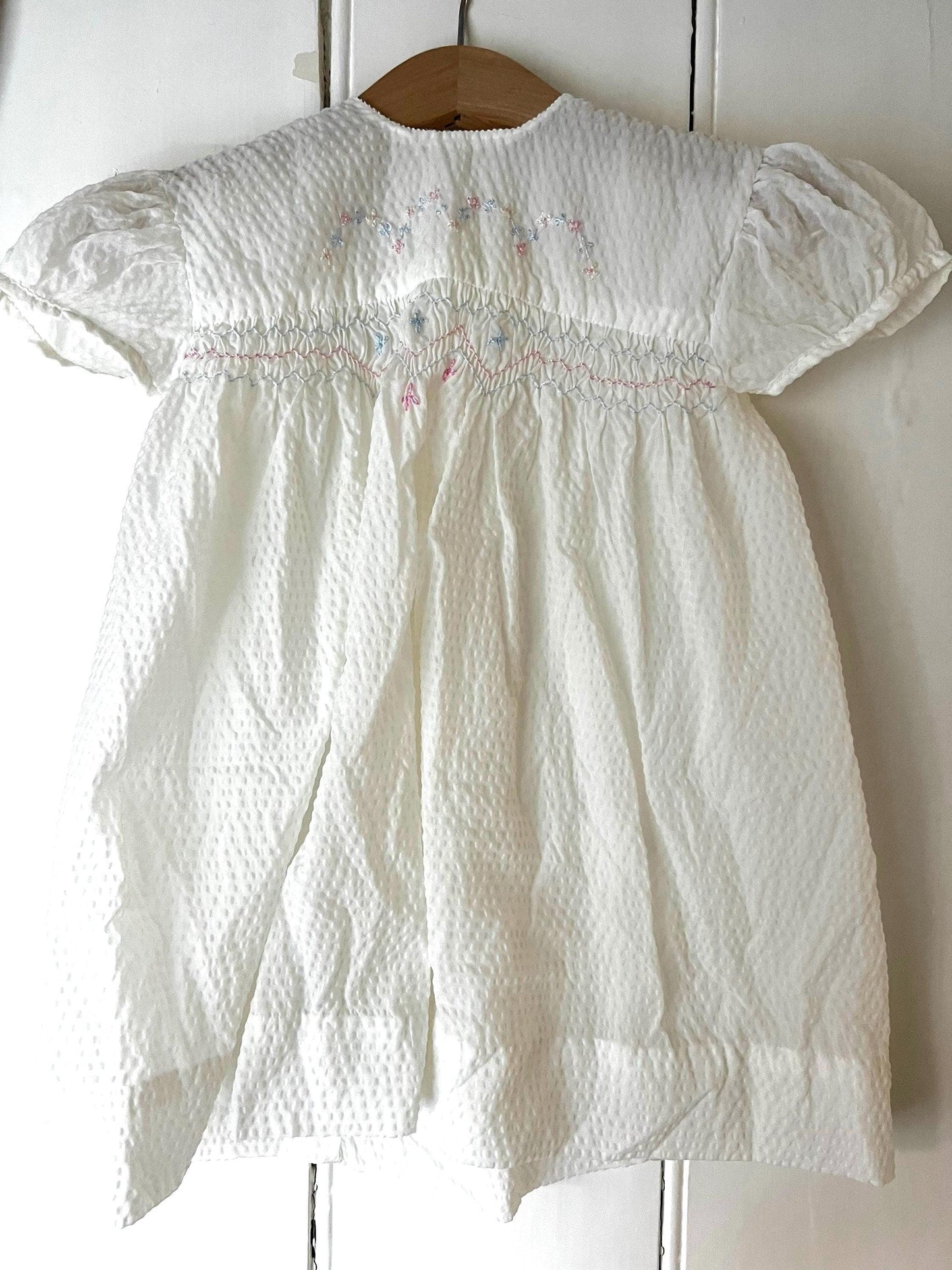 Vintage Girls Dress - off white and pink terylene Dress Baby Dress age 2-3 years
