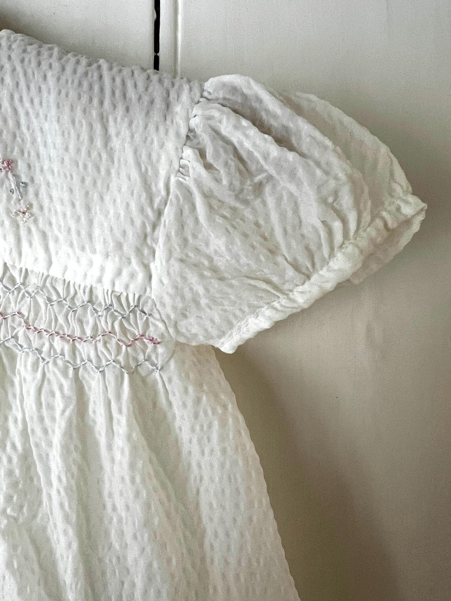 Vintage Girls Dress - off white and pink terylene Dress Baby Dress age 2-3 years