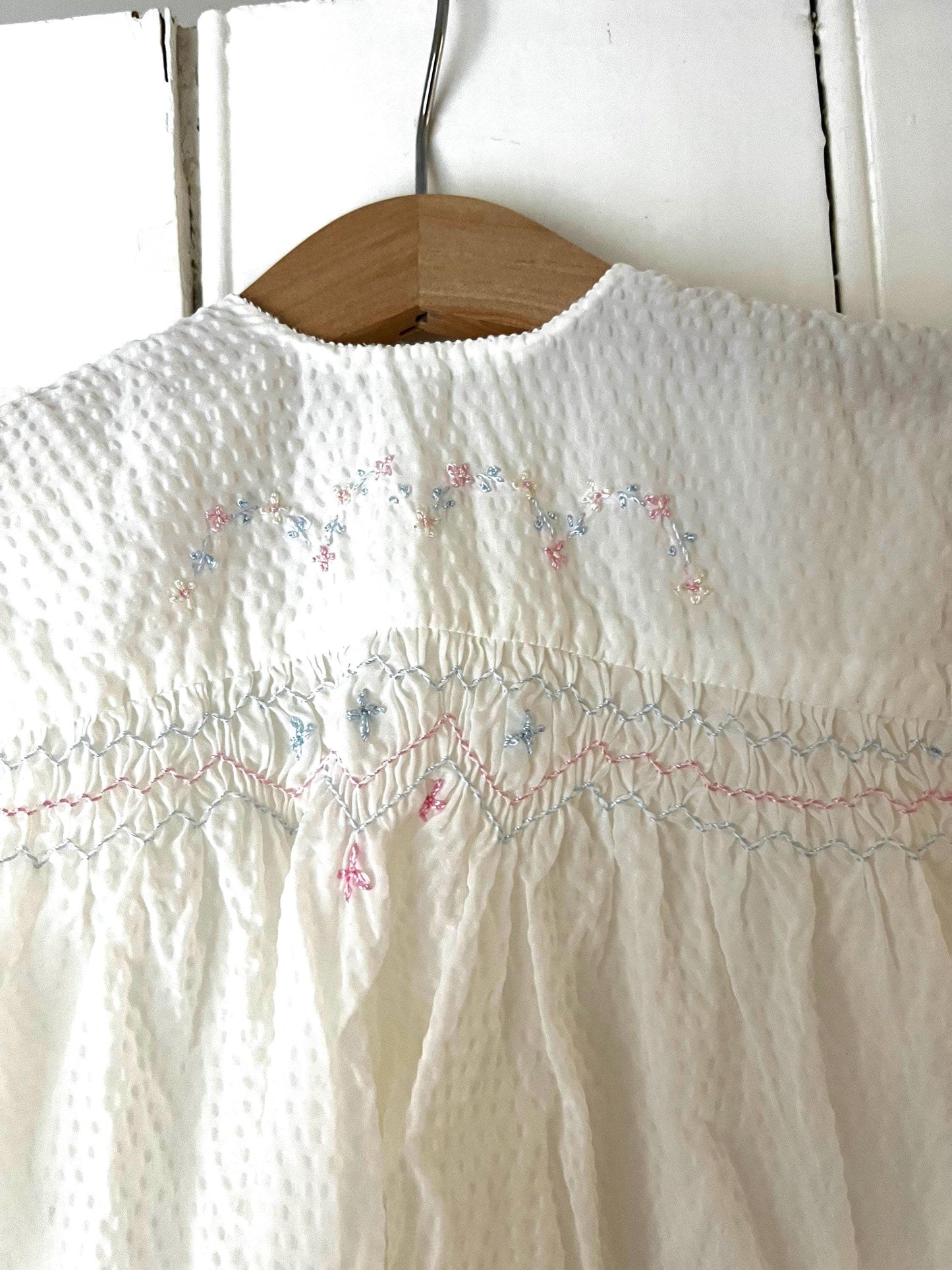 Vintage Girls Dress - off white and pink terylene Dress Baby Dress age 2-3 years