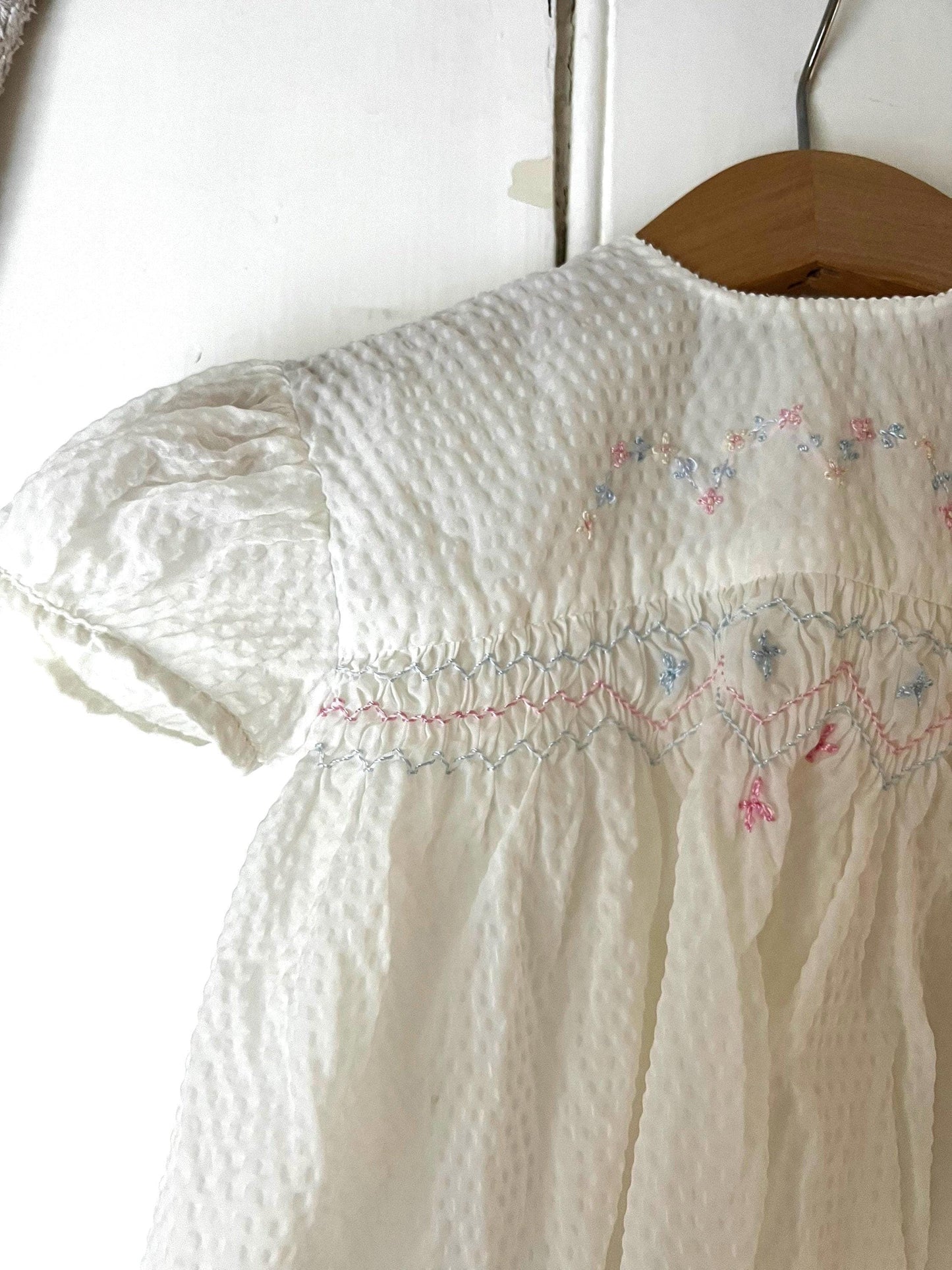 Vintage Girls Dress - off white and pink terylene Dress Baby Dress age 2-3 years