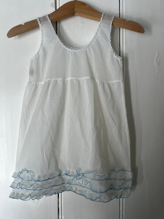 Vintage Girls Dress - white and blue nylon Dress Baby Dress age 2-3 years