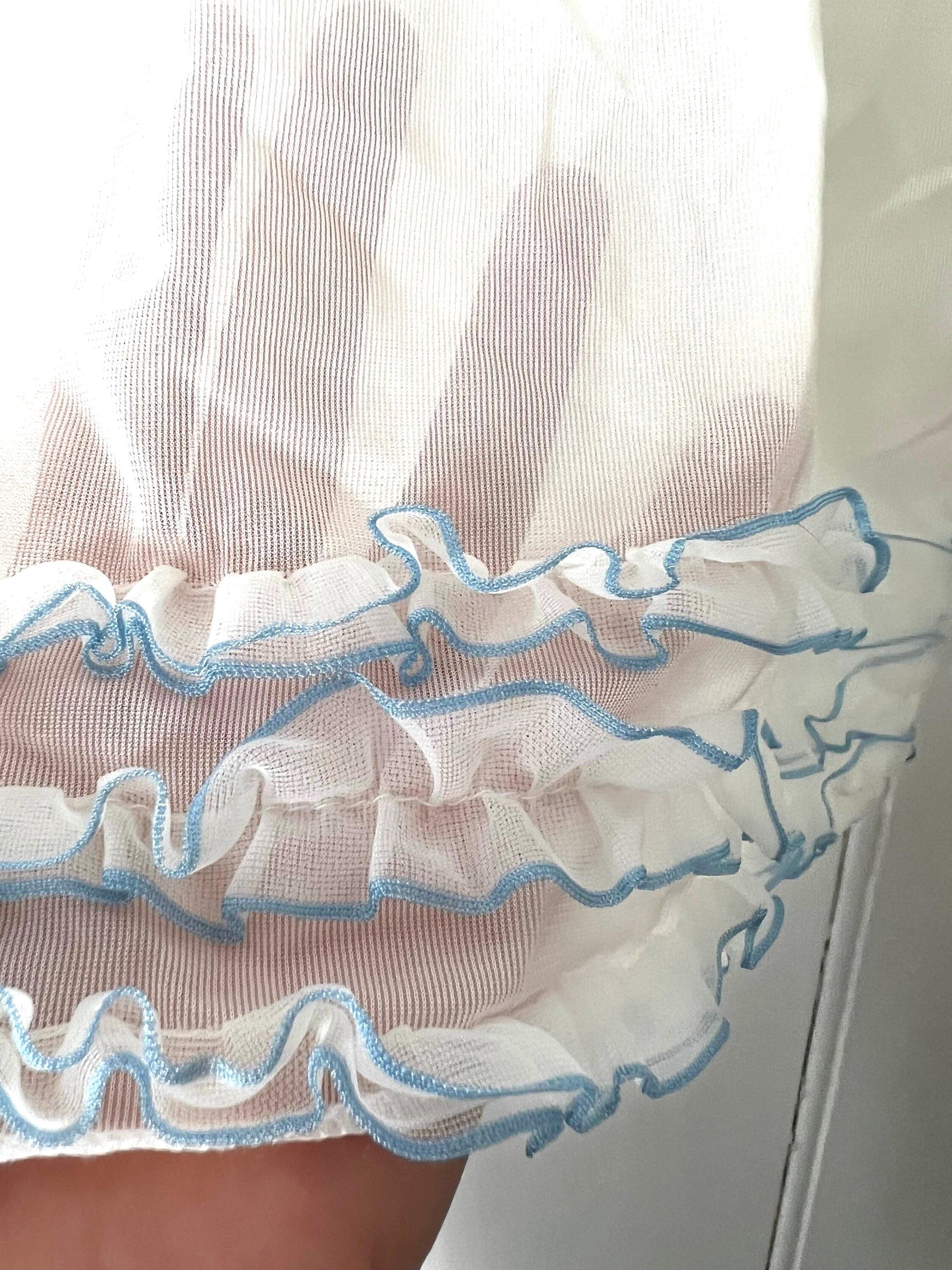 Vintage Girls Dress - white and blue nylon Dress Baby Dress age 2-3 years