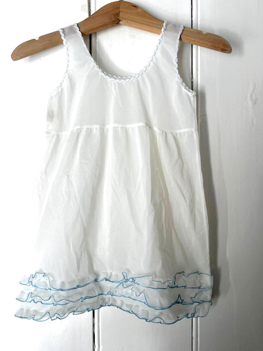 Vintage Girls Dress - white and blue nylon Dress Baby Dress age 2-3 years