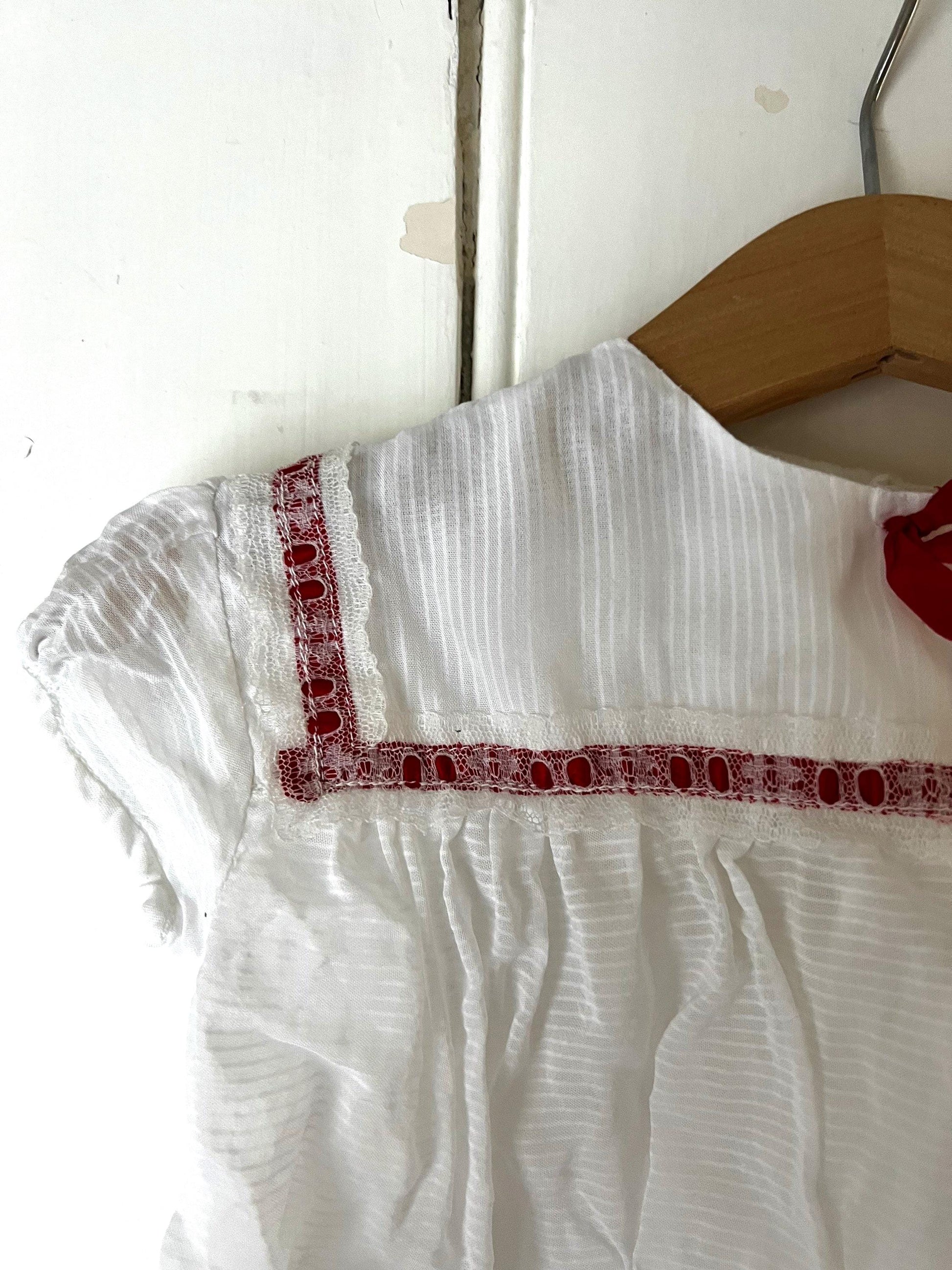 Vintage Girls Dress - white and red terylene Dress Baby Dress age 2-3 years