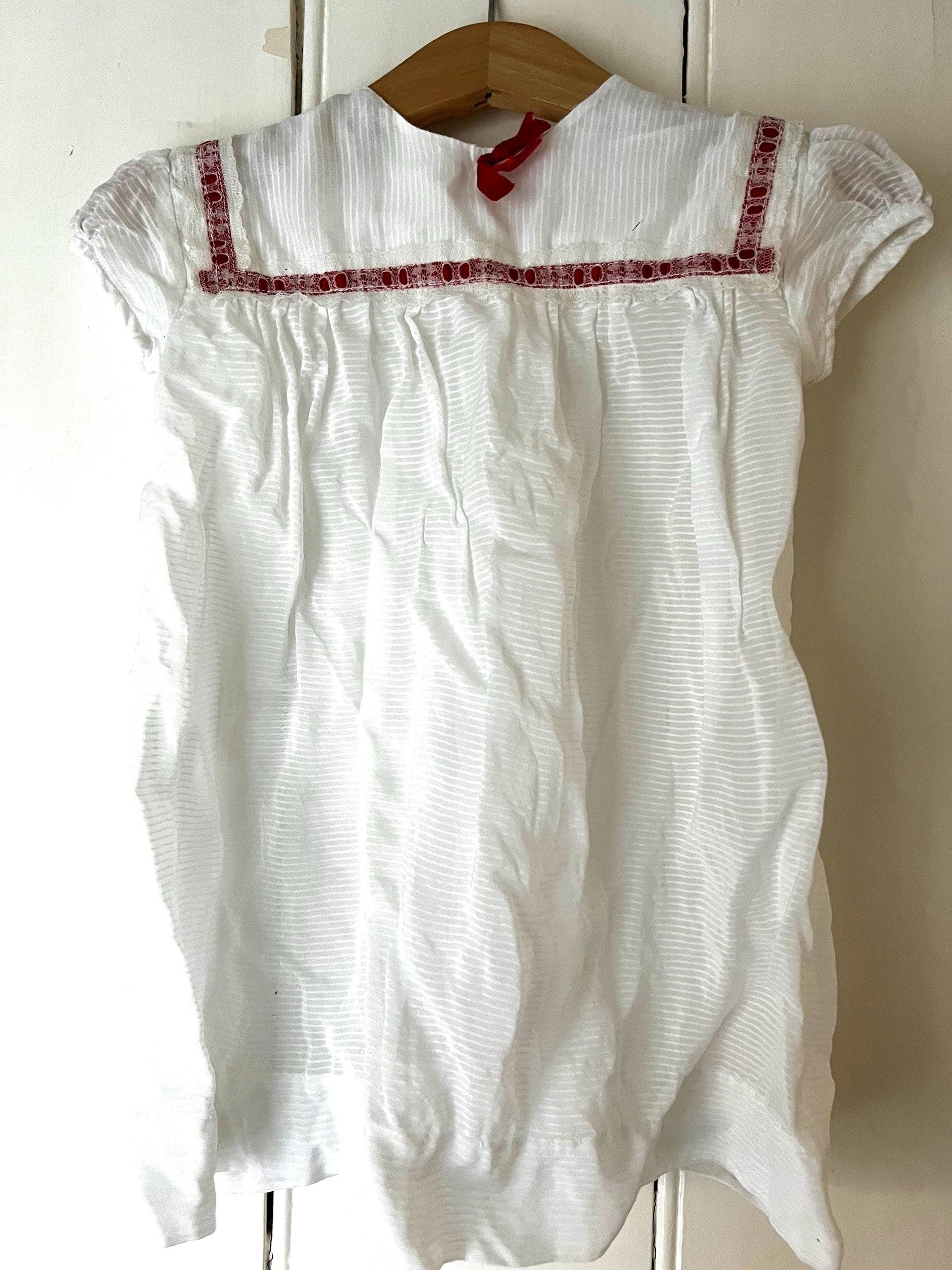 Vintage Girls Dress - white and red terylene Dress Baby Dress age 2-3 years