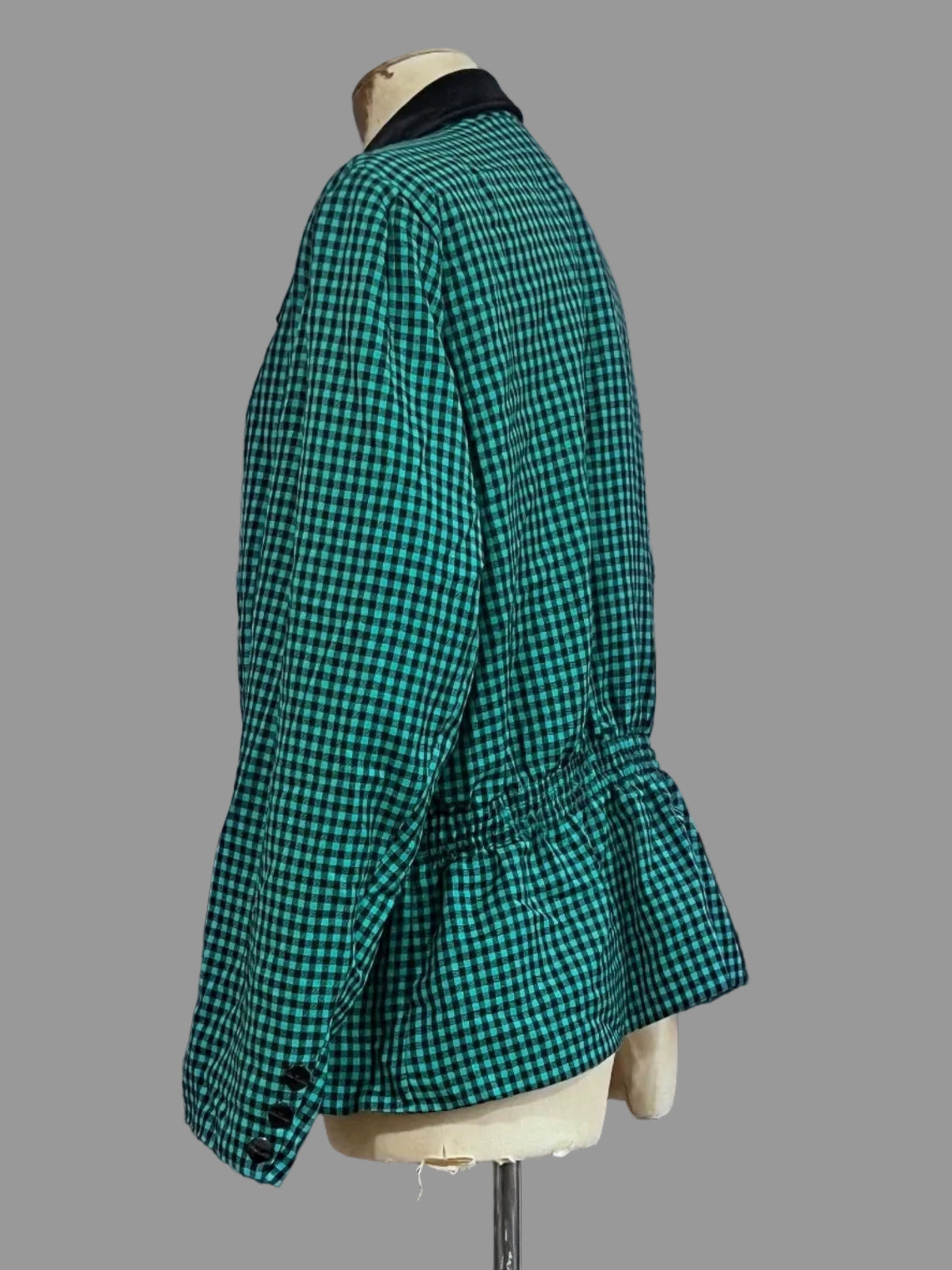 Vintage Green Black checked Peplum Blazer Green Black Checked Vintage Blazer Jacket, Vintage Jaeger Blazer, Vintage UK18 Velvet Collar