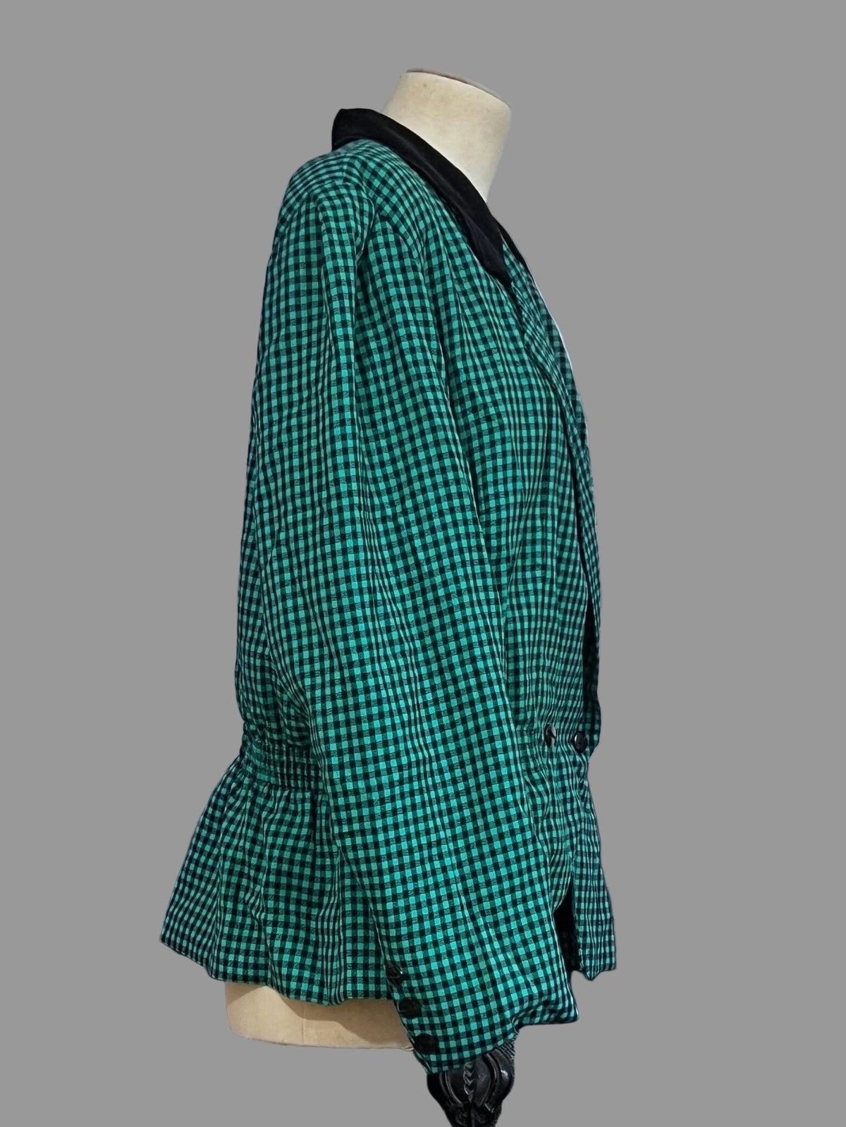 Vintage Green Black checked Peplum Blazer Green Black Checked Vintage Blazer Jacket, Vintage Jaeger Blazer, Vintage UK18 Velvet Collar