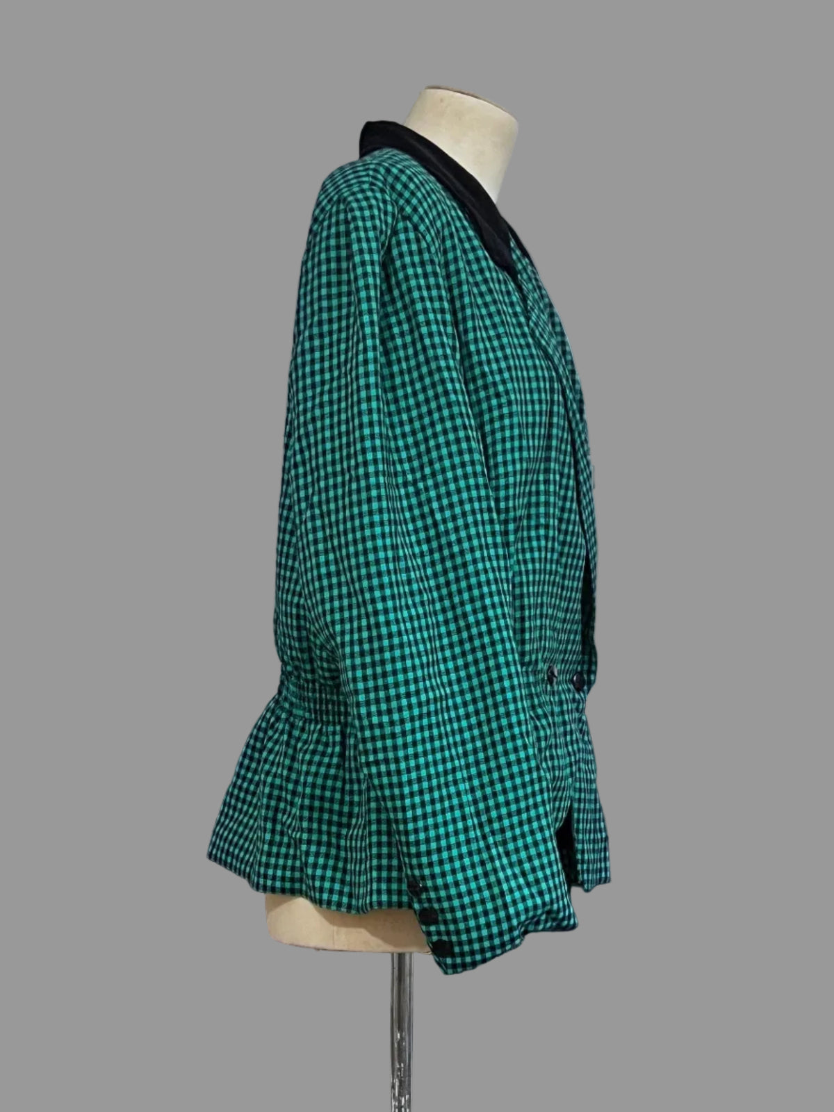 Vintage Green Black checked Peplum Blazer Green Black Checked Vintage Blazer Jacket, Vintage Jaeger Blazer, Vintage UK18 Velvet Collar