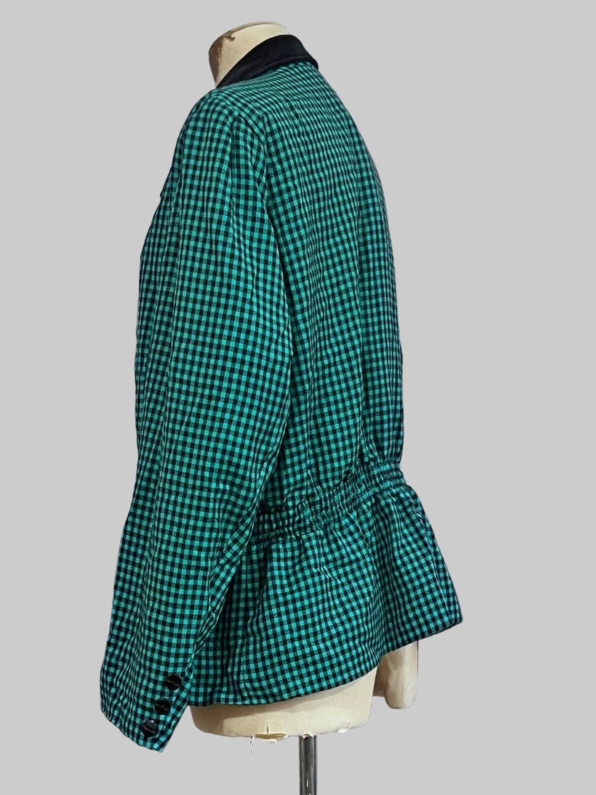 Vintage Green Black checked Peplum Blazer Green Black Checked Vintage Blazer Jacket, Vintage Jaeger Blazer, Vintage UK18 Velvet Collar
