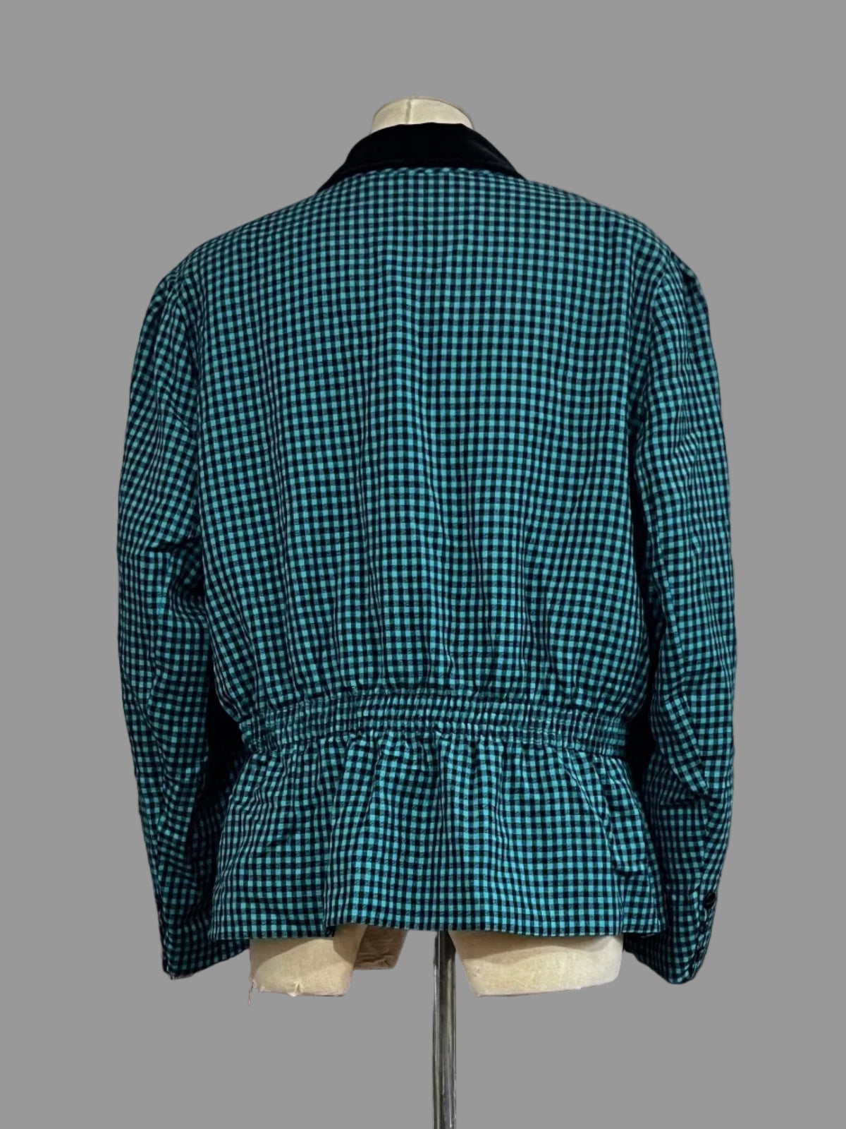 Vintage Green Black checked Peplum Blazer Green Black Checked Vintage Blazer Jacket, Vintage Jaeger Blazer, Vintage UK18 Velvet Collar