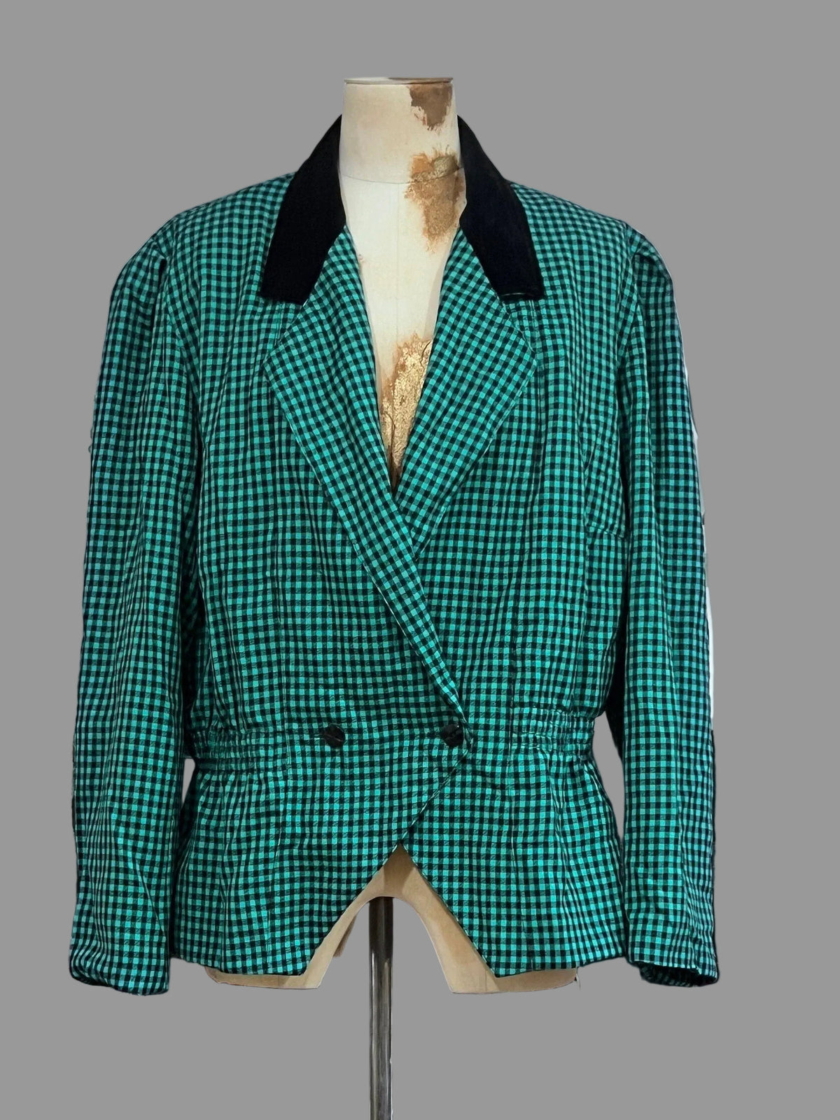 Vintage Green Black checked Peplum Blazer Green Black Checked Vintage Blazer Jacket, Vintage Jaeger Blazer, Vintage UK18 Velvet Collar