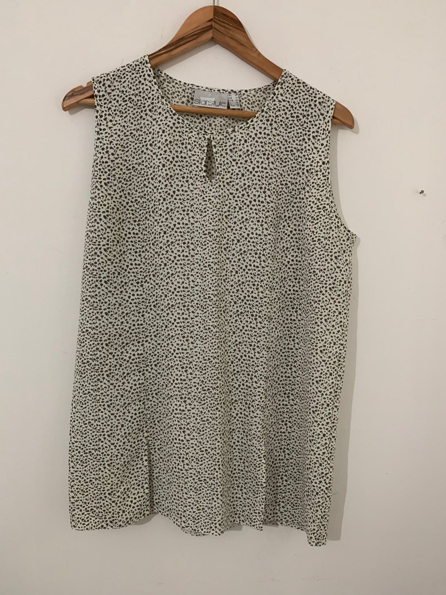 Grey Abstract Spotty Vintage Blouse Semi Sheer Boxy sleeveless tank - Size 14