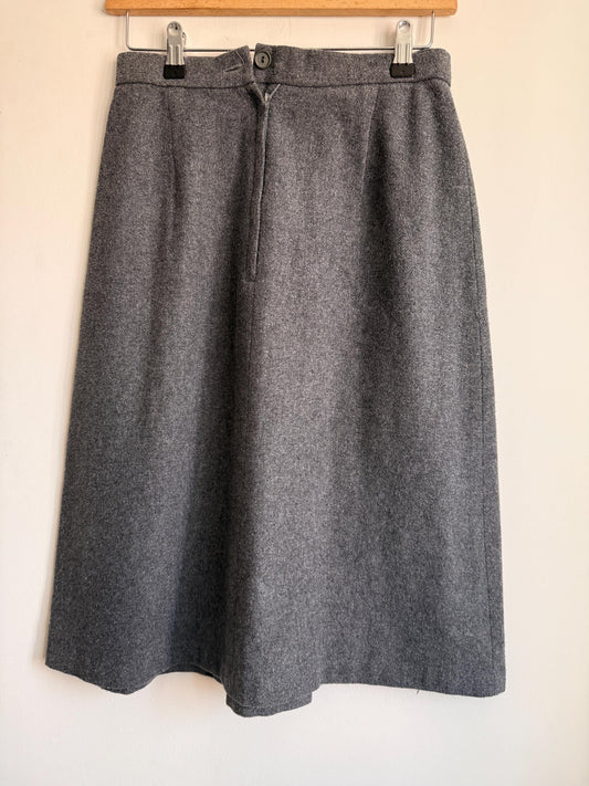 Vintage Grey Wool Blend A-Line Midi Skirt | Classic Tailored | UK 10-12