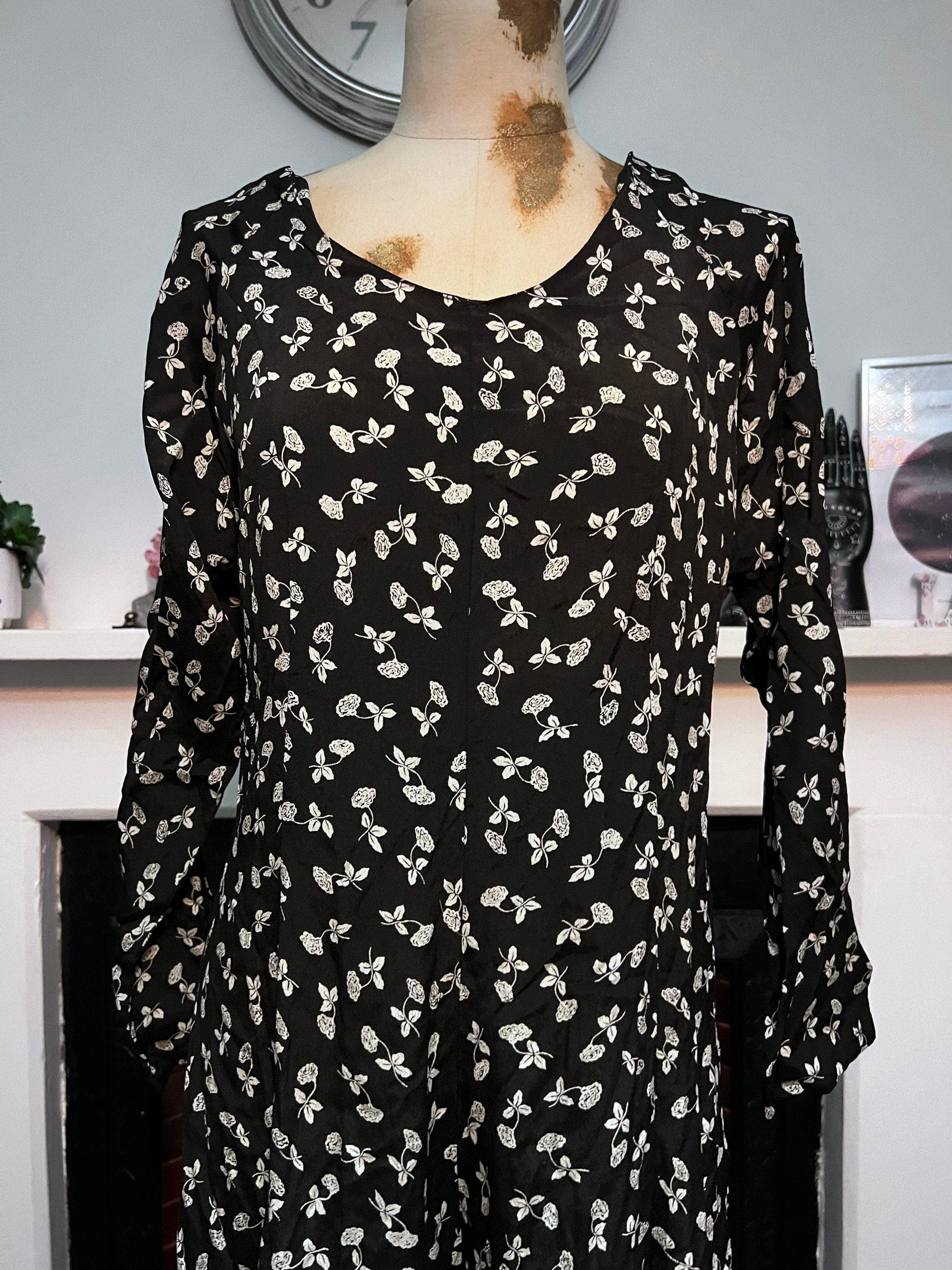 Vintage Jumpsuit 90s Floral Black White Romper Playsuit Black and white