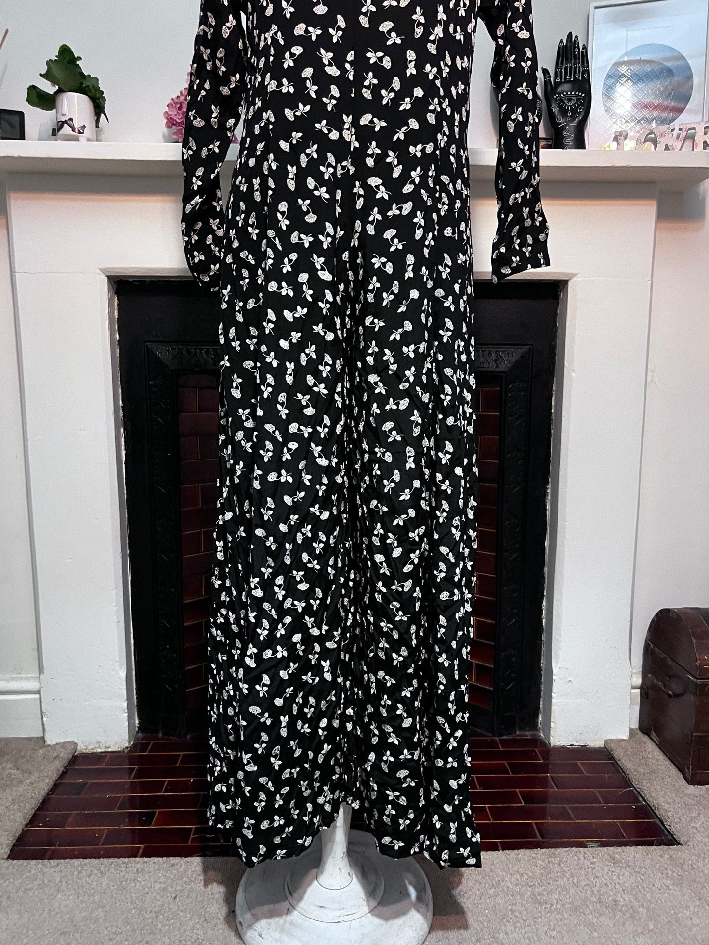 Vintage Jumpsuit 90s Floral Black White Romper Playsuit Black and white