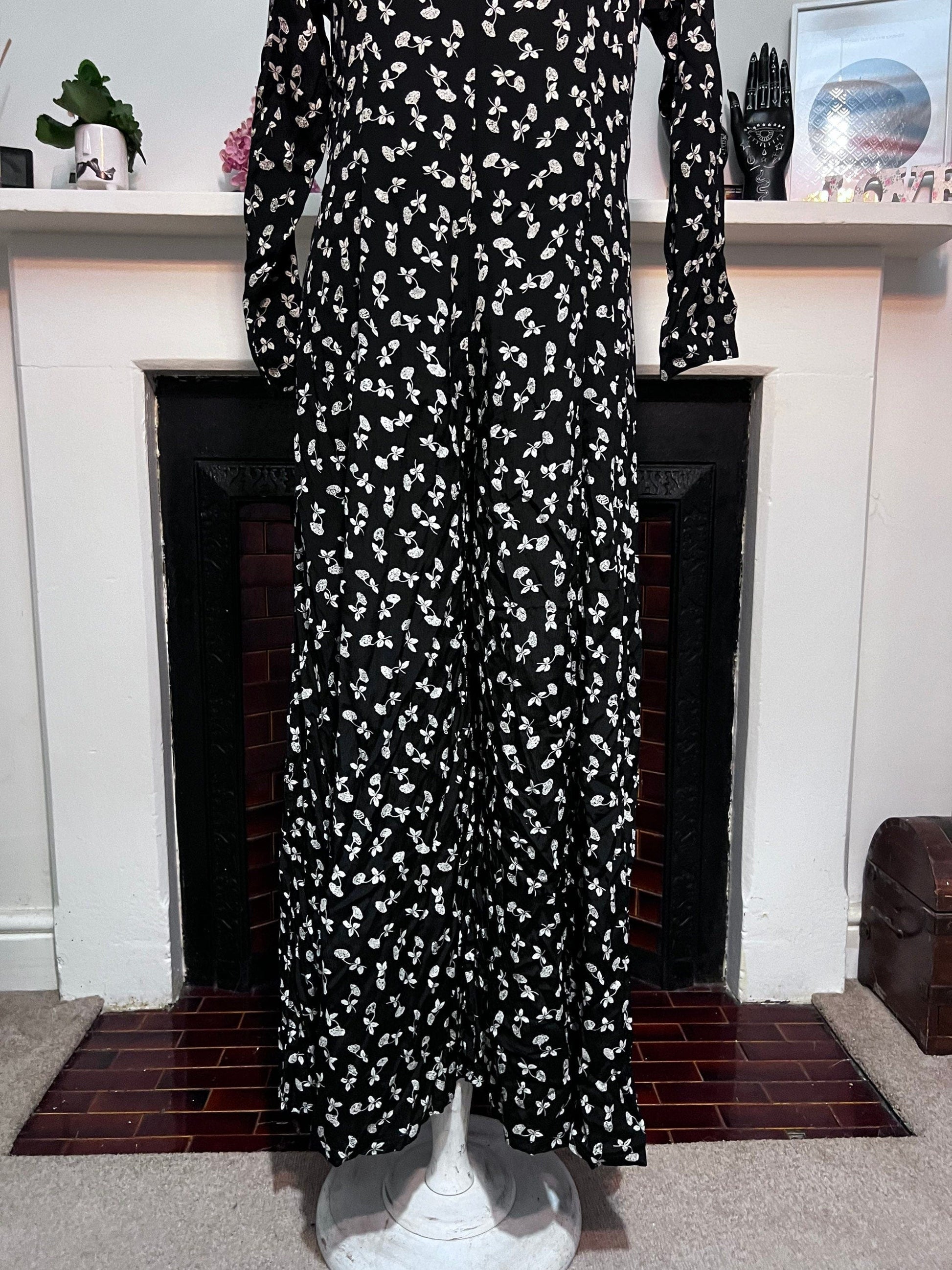 Vintage Jumpsuit 90s Floral Black White Romper Playsuit Black and white