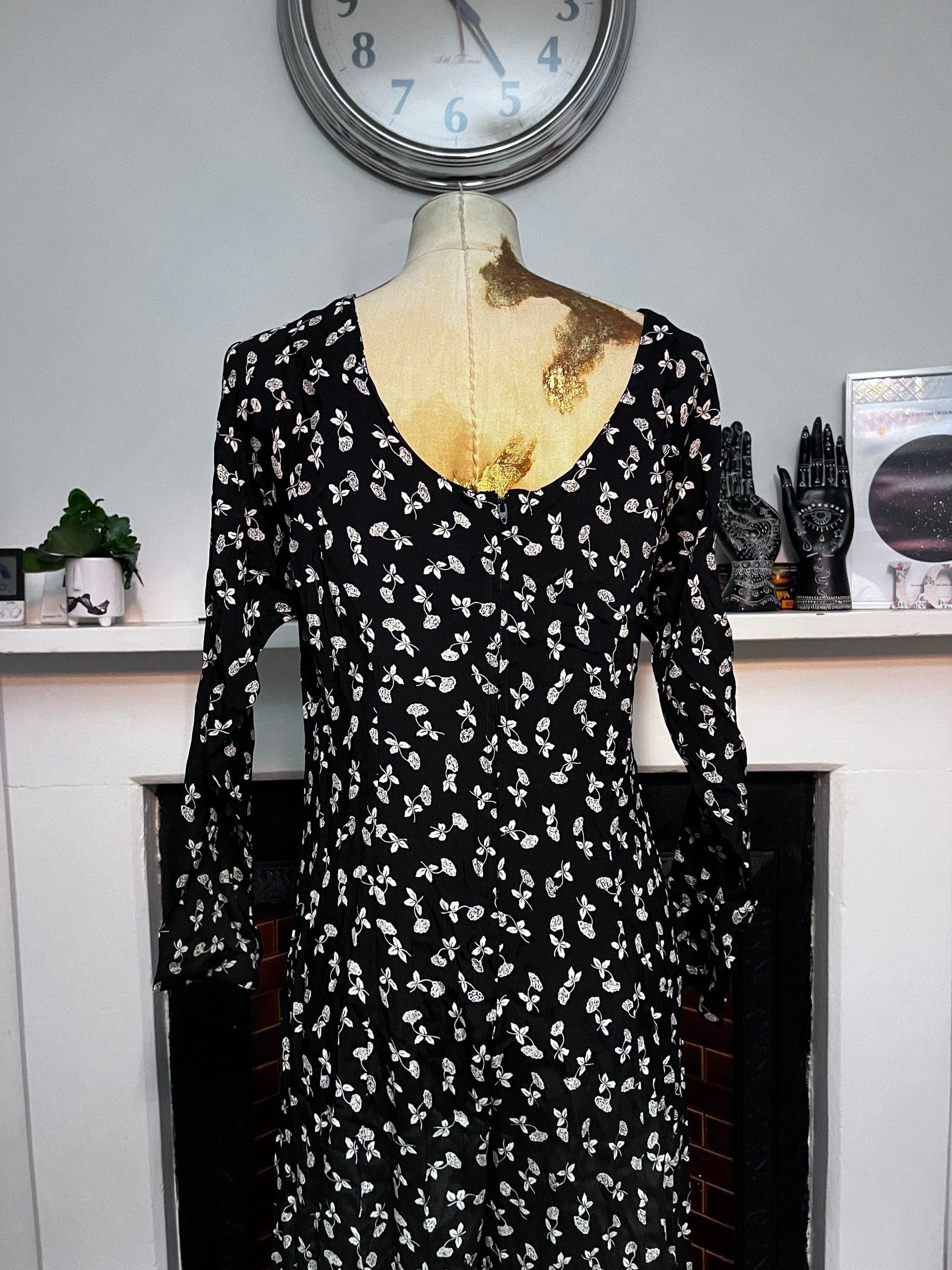 Vintage Jumpsuit 90s Floral Black White Romper Playsuit Black and white