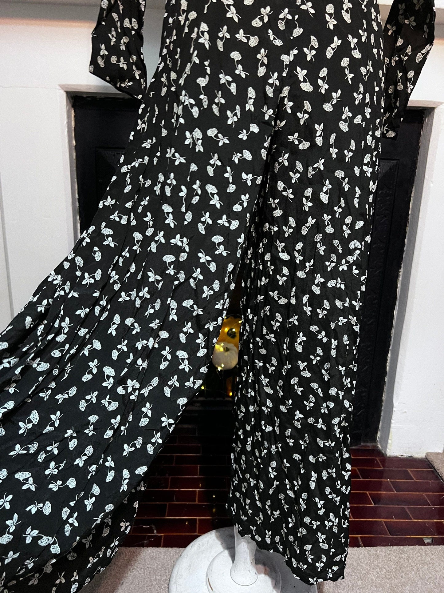 Vintage Jumpsuit 90s Floral Black White Romper Playsuit Black and white