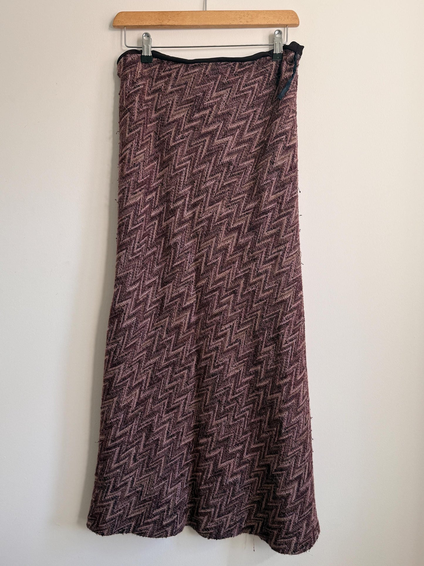 Vintage Knit Maxi Skirt UK 12 | Chevron Knit Skirt | Brown Mauve Maxi | 1990s Textured Skirt | Boho Vintage