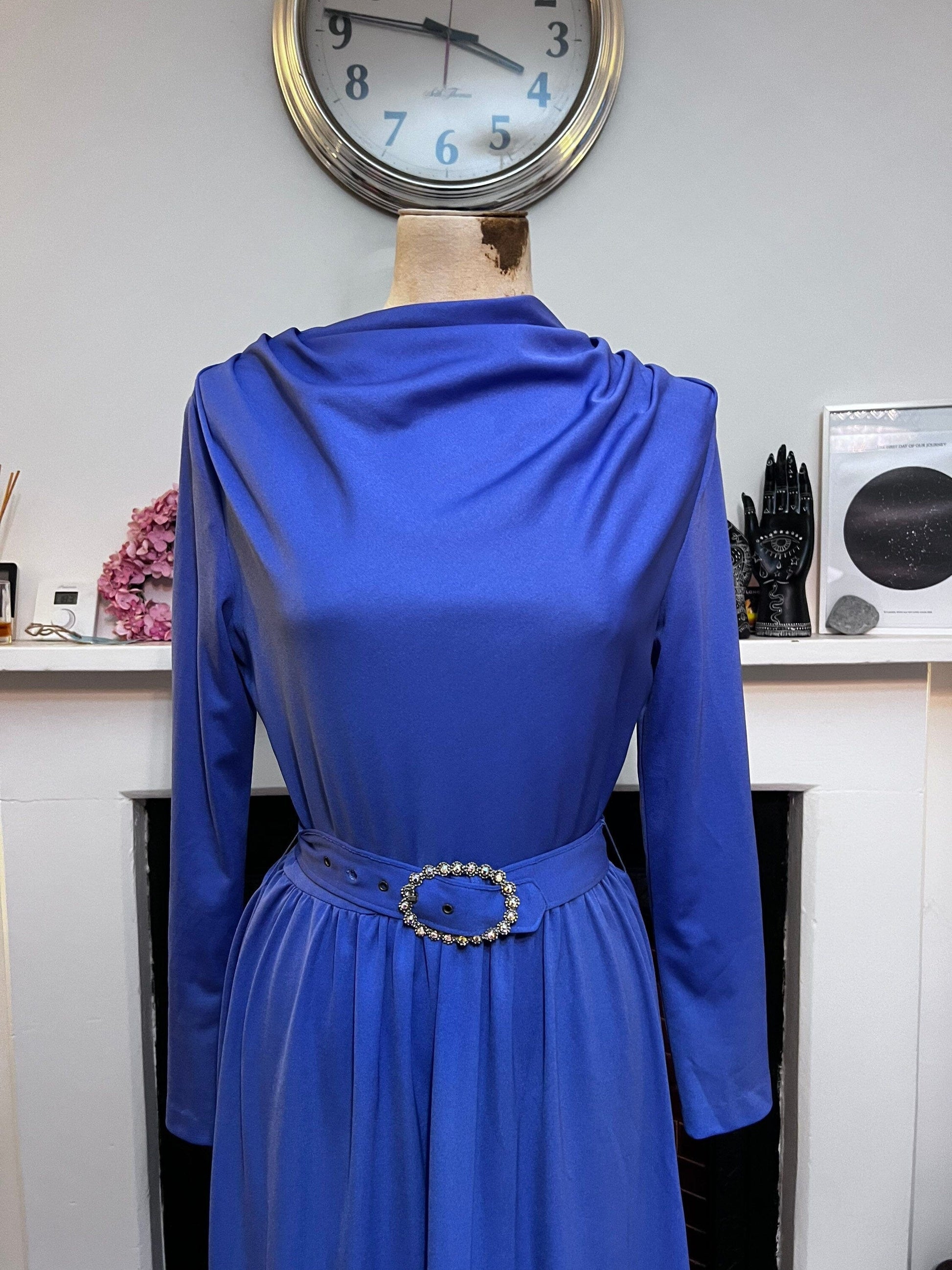 Vintage Dress Purple Maxi Dress Carnegie of London - Purple Crimplene Dress Vintage Size 12 - 1960s