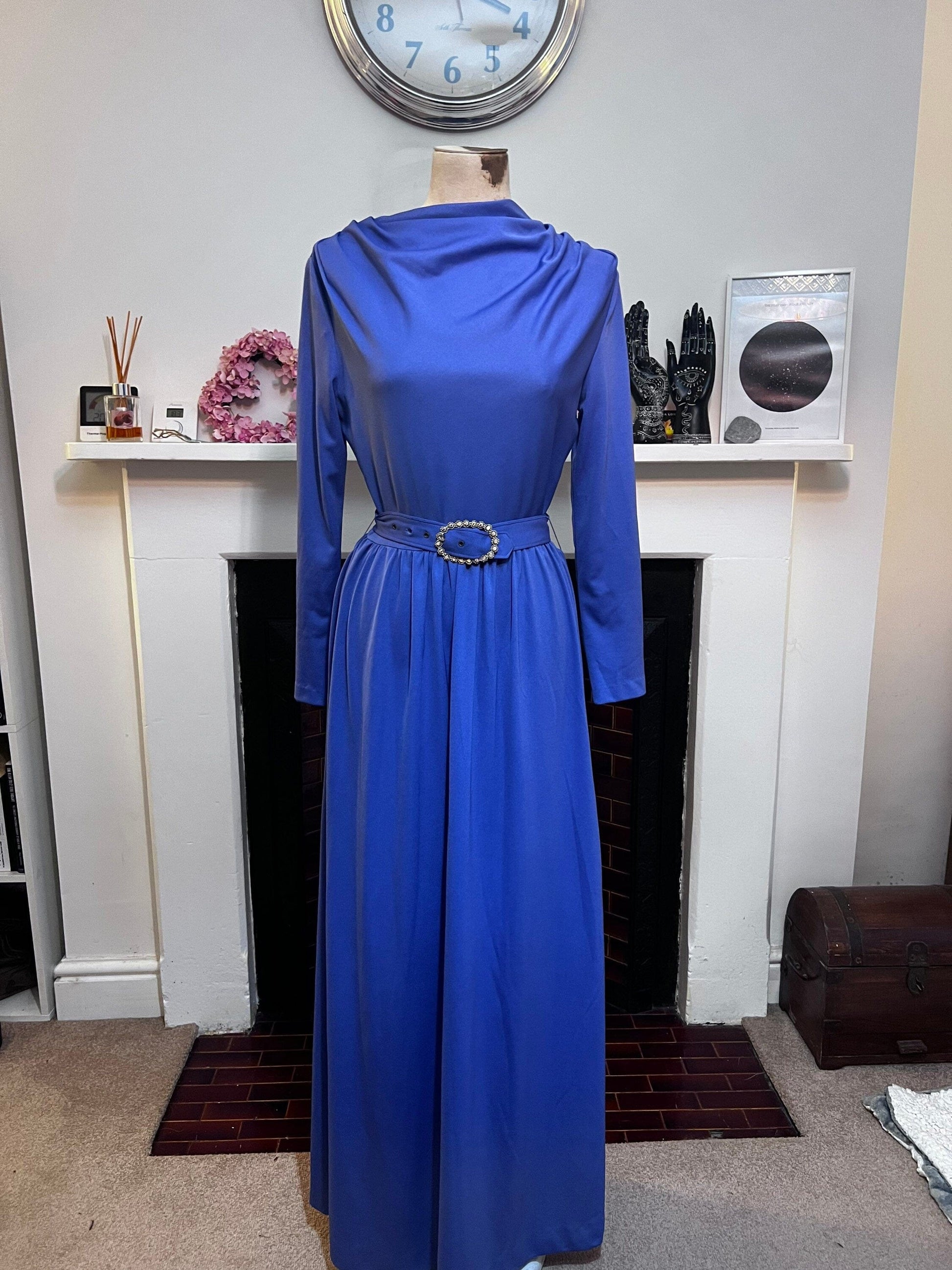 Vintage Dress Purple Maxi Dress Carnegie of London - Purple Crimplene Dress Vintage Size 12 - 1960s