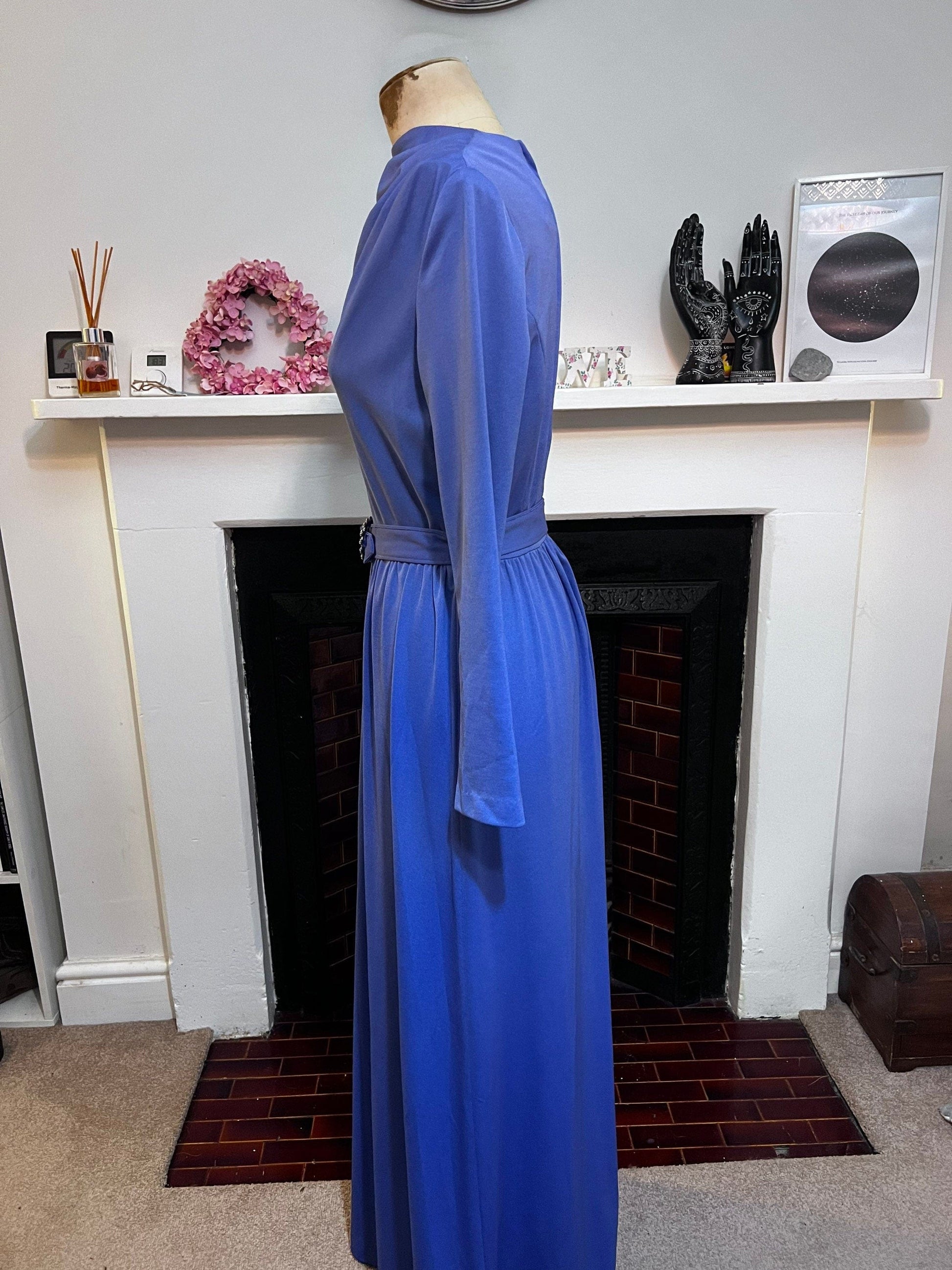 Vintage Dress Purple Maxi Dress Carnegie of London - Purple Crimplene Dress Vintage Size 12 - 1960s