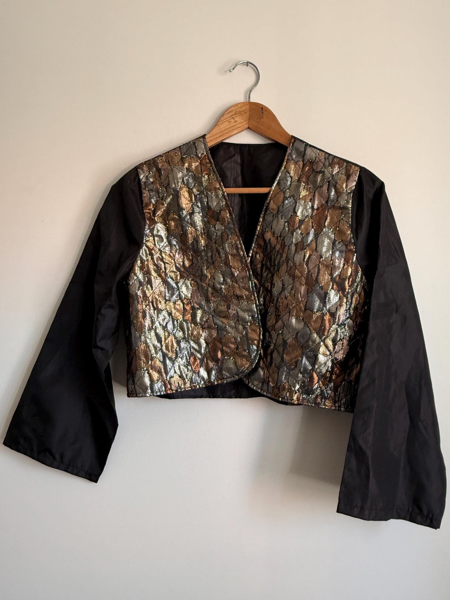 Vintage Metallic Brocade Bolero Jacket | Gold & Bronze Evening Jacket | Cropped Occasion Jacket | Cocktail Cover Up | 1980s Eveningwear