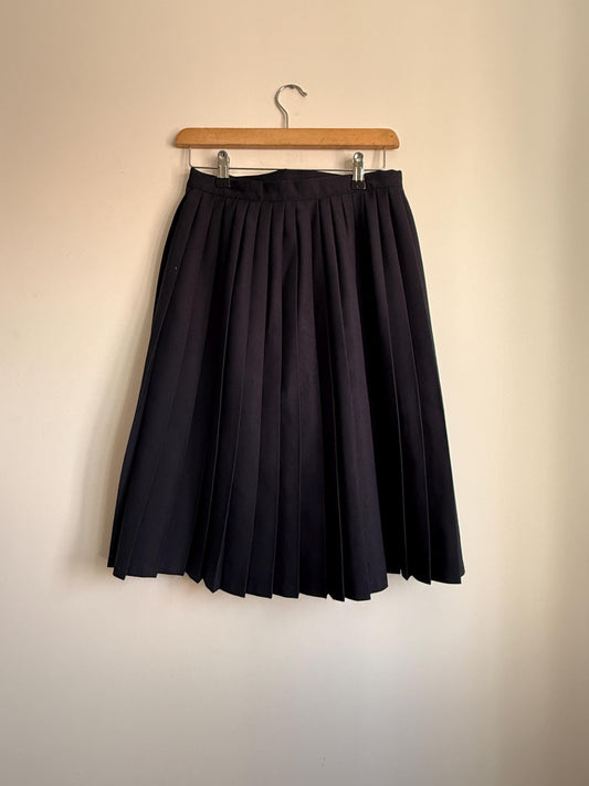 Vintage Navy Pleated Midi Wrap Skirt | Classic Schoolcore | UK 8-10