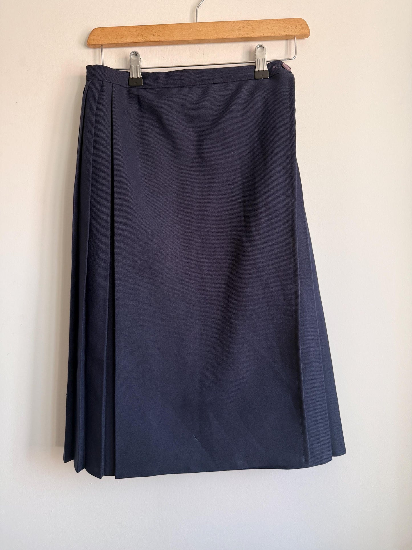 Vintage Navy Pleated Midi Wrap Skirt | Classic Schoolcore | UK6-8