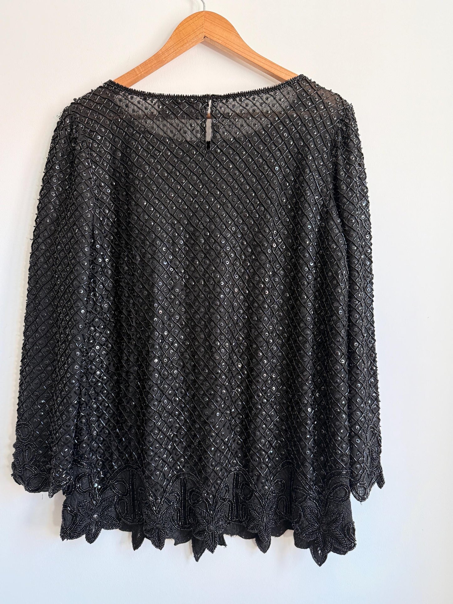 Vintage Niteline by Della Roufogali Black Beaded Evening Top Sequin Blouse 1980s Cocktail Party Top Art Deco Beaded Blouse Glamorous Vintage