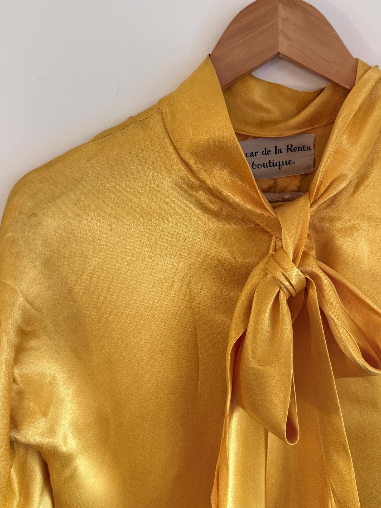 Vintage Oscar de la Renta Boutique Silk Dress Golden Satin Pussy Bow Cocktail Dress Designer Evening Dress Luxury Vintage Occasion Dress