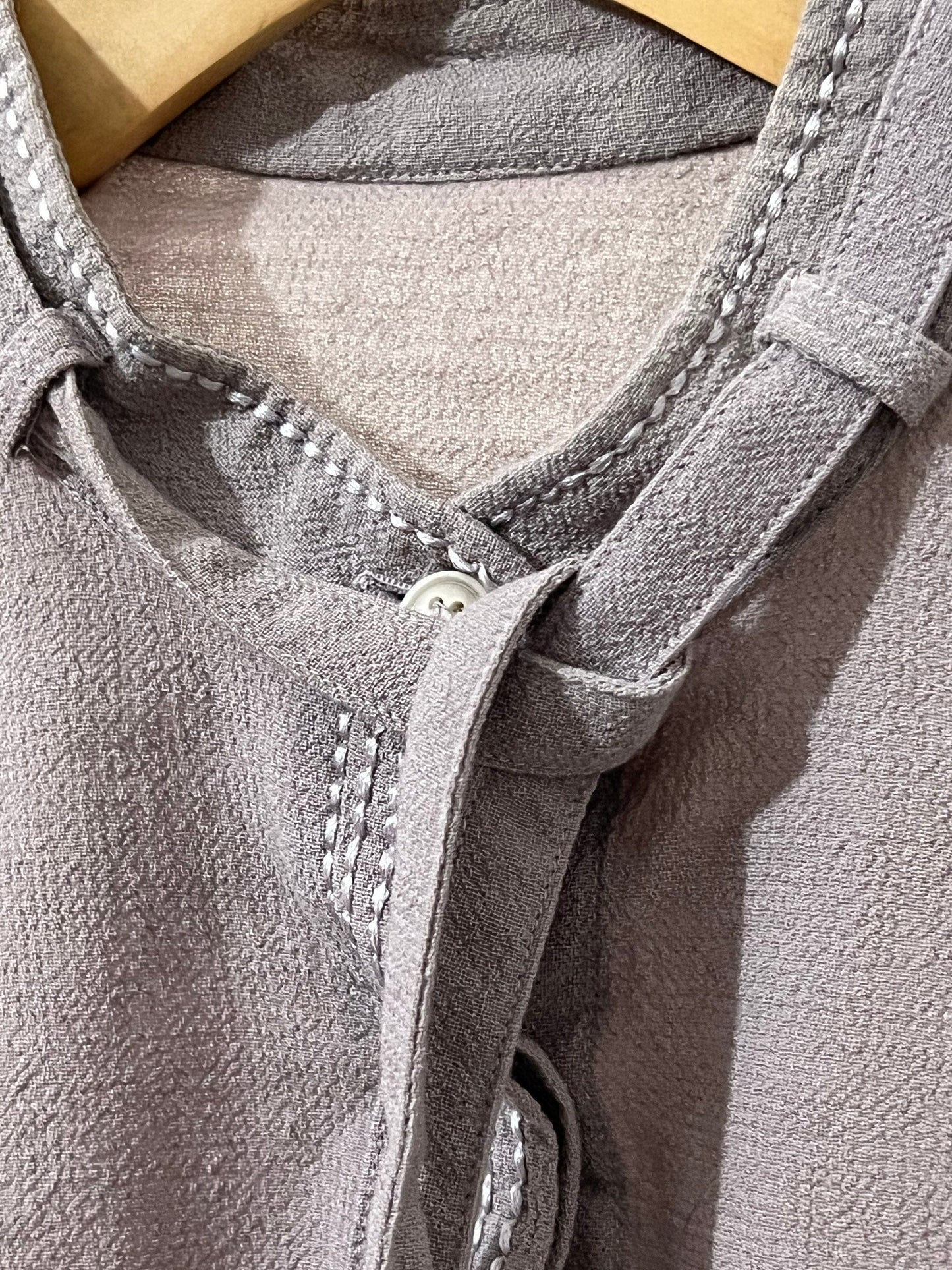 Vintage Purple Grey long sleeve Blouse - UK Size 8 with tie neck detail