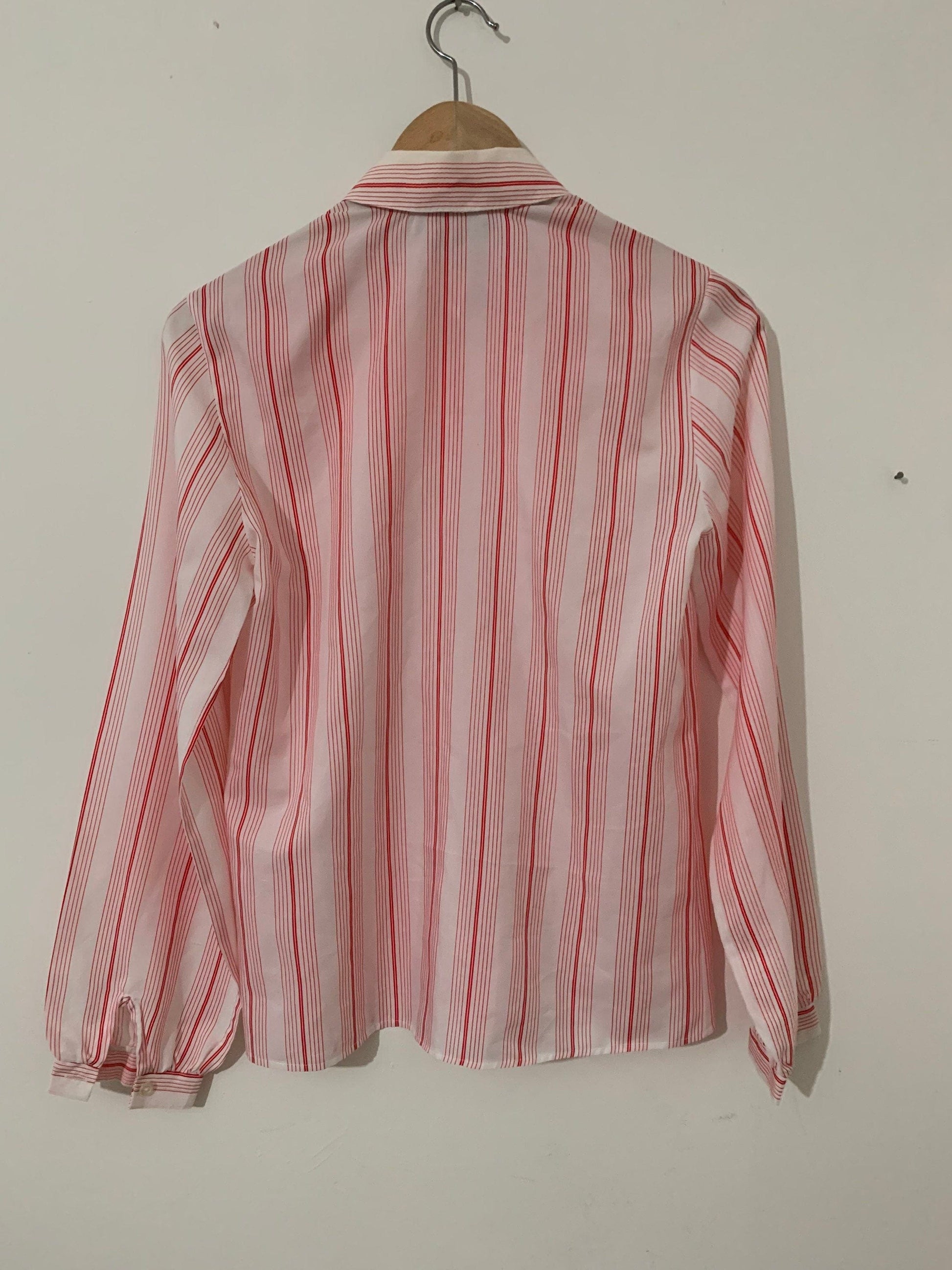 Vintage red Blouse Shirt red and white stripe pattern blouse vintage Debenhams 80s
