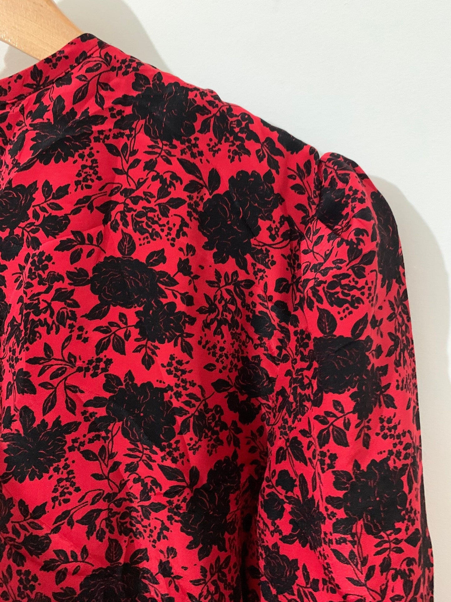 Vintage 1980s red and black dress vintage - Day Dress floral pattern dress Rare Plus Size eu 42 size 16 red voluptuous vintage