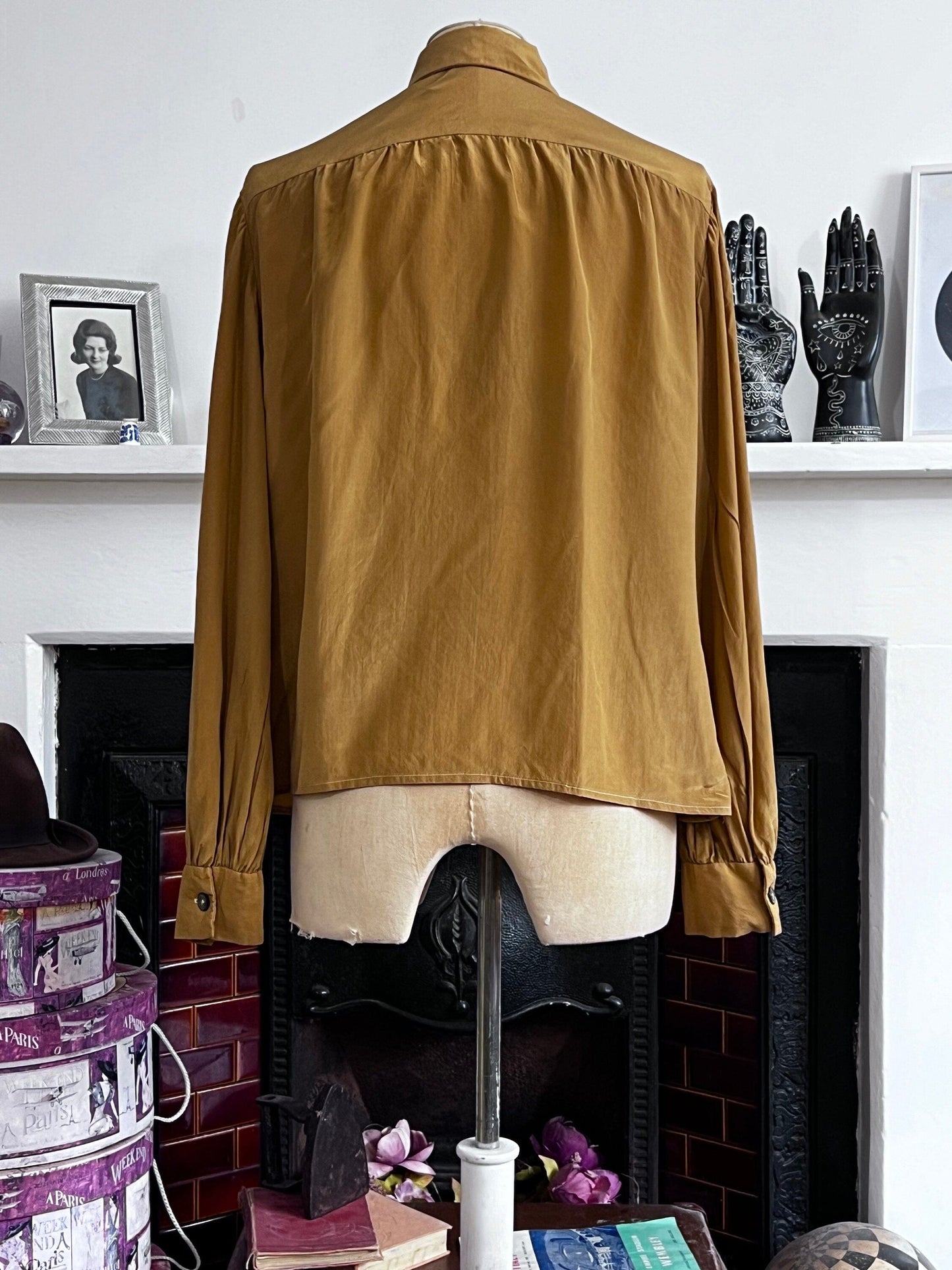 Vintage mustard Silk Blouse, long Sleeve oversized mustard silk vintage shirt, vintage blouse, vintage top, silk shirt, vintage silk top,