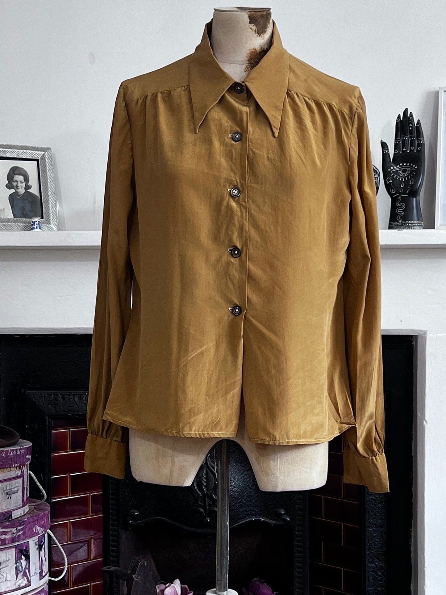 Vintage mustard Silk Blouse, long Sleeve oversized mustard silk vintage shirt, vintage blouse, vintage top, silk shirt, vintage silk top,