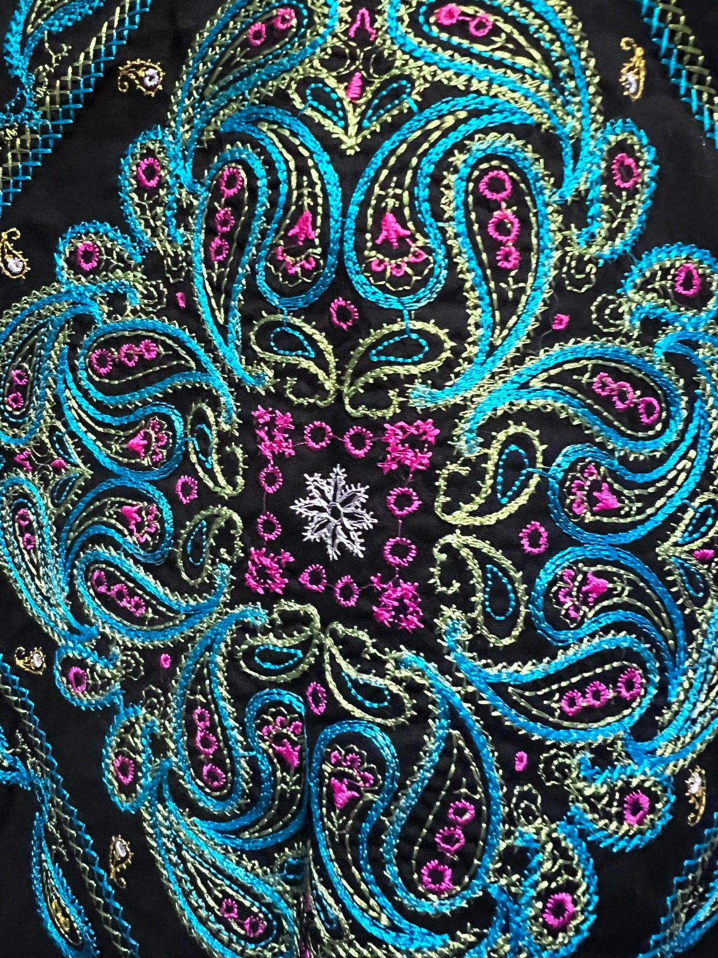 Vintage 1990s Black Embroidered stretch Pencil Skirt Knee Length UK Size 10 - 90s Fashion Stretch Mini Skirt Black