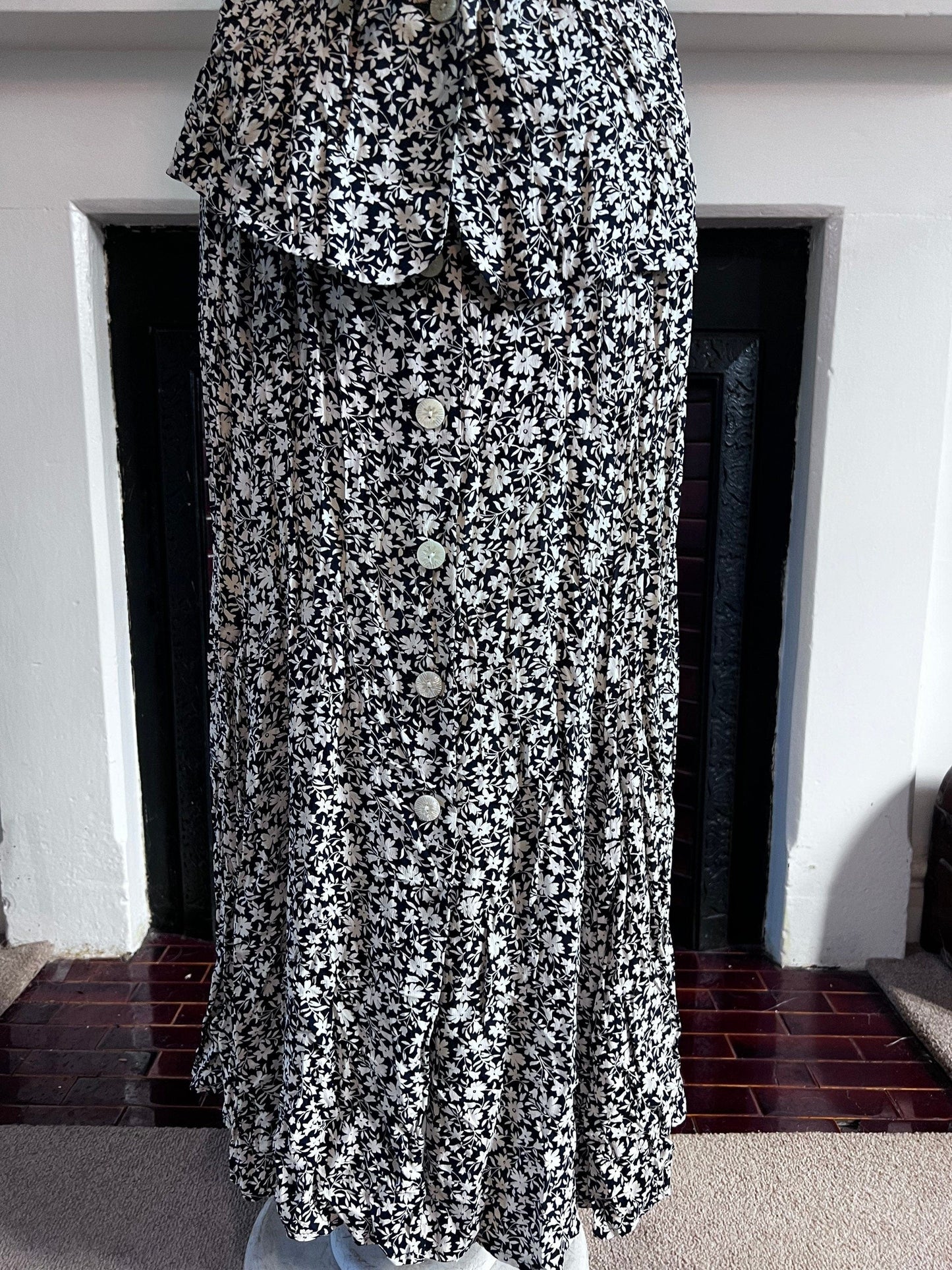 Vintage Suit 80s two peice skirt & top navy and white floral dot - 1940s Style waist tie fitted blouse 1980s two piece set by Betty Barclay
