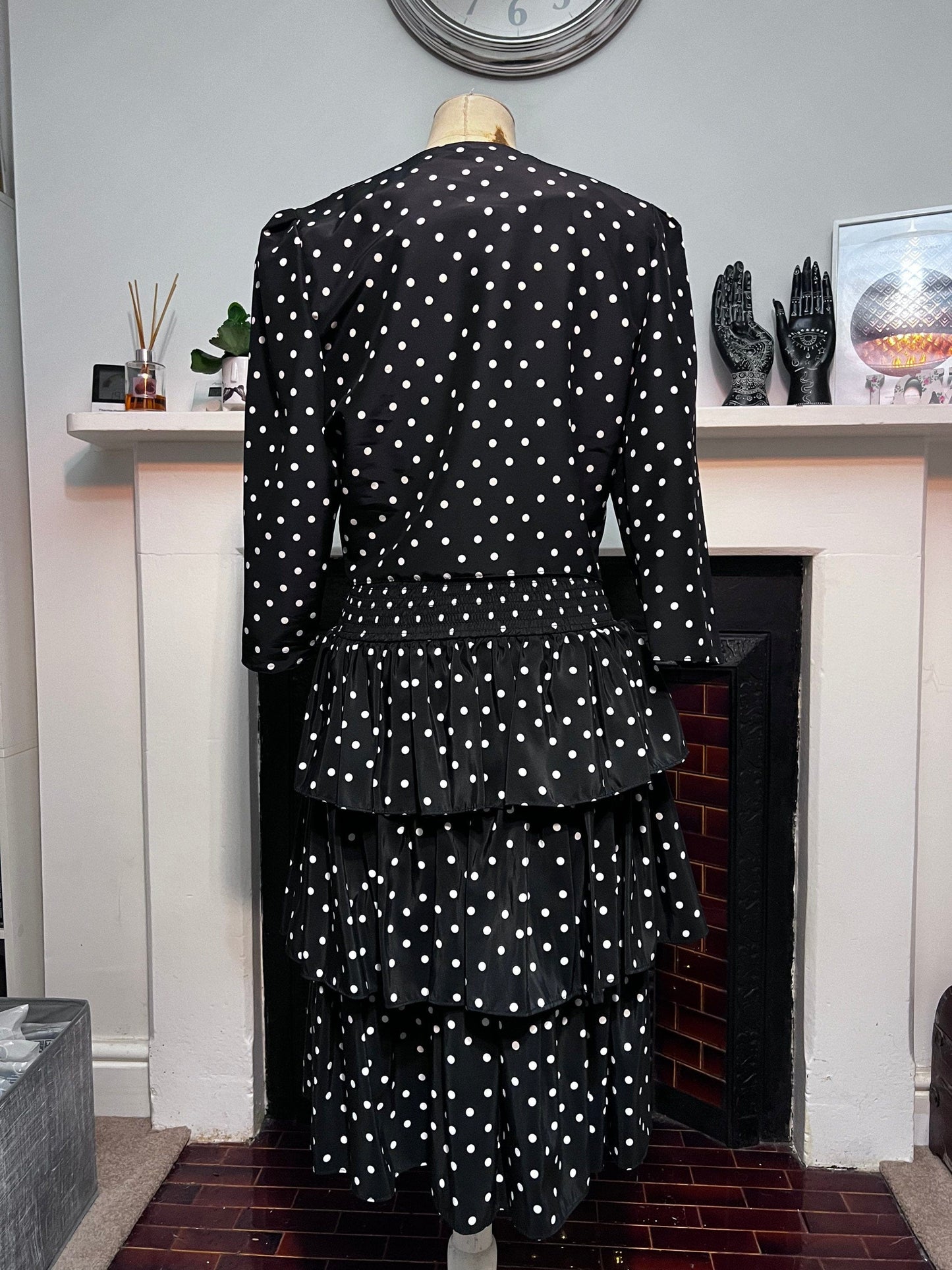 Vintage Suit Set 80s two peice skirt and top black and white polka dot - rara skirt and cropped box blouse 1980s suit - berketex