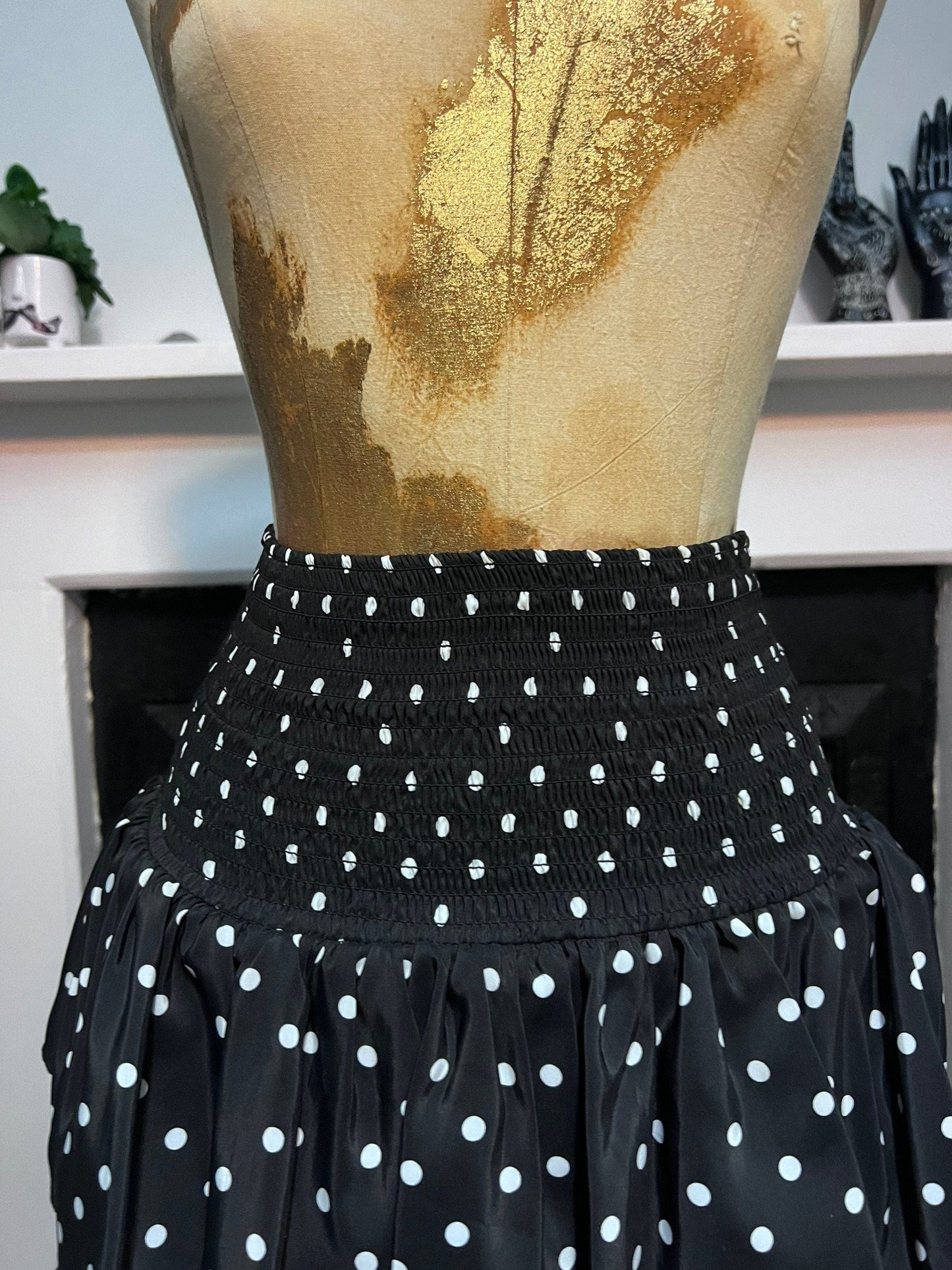 Vintage Suit Set 80s two peice skirt and top black and white polka dot - rara skirt and cropped box blouse 1980s suit - berketex