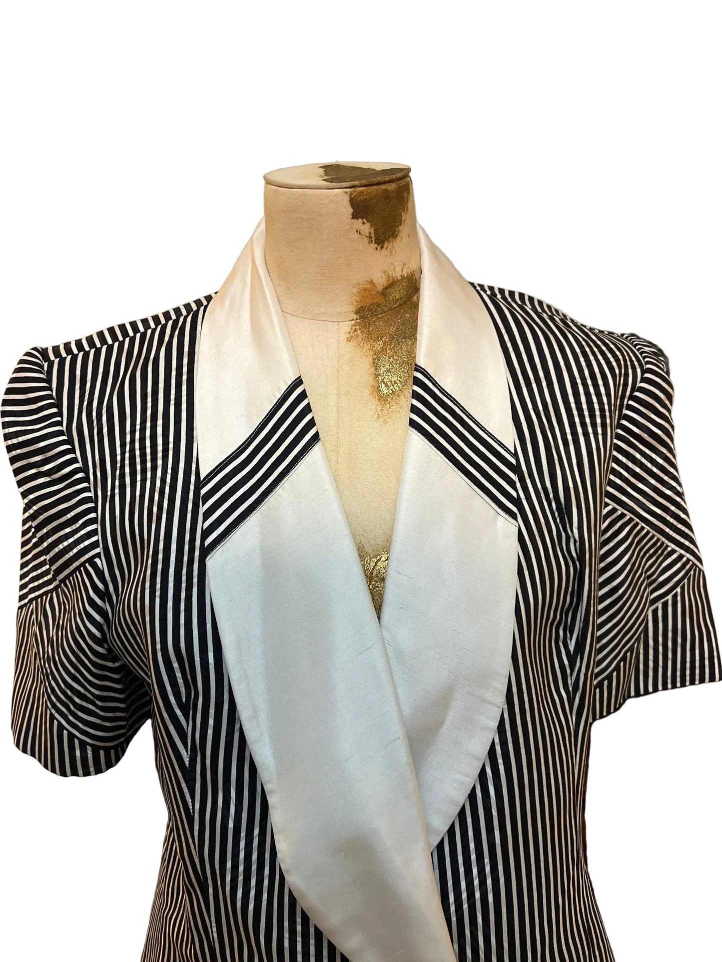 Vintage Suit 80s Ladies Silk Skirt Suit Polka Dot Skirt and Double Breasted Stripe Jacket Statement Buttons 1980s Raul Blanco New York