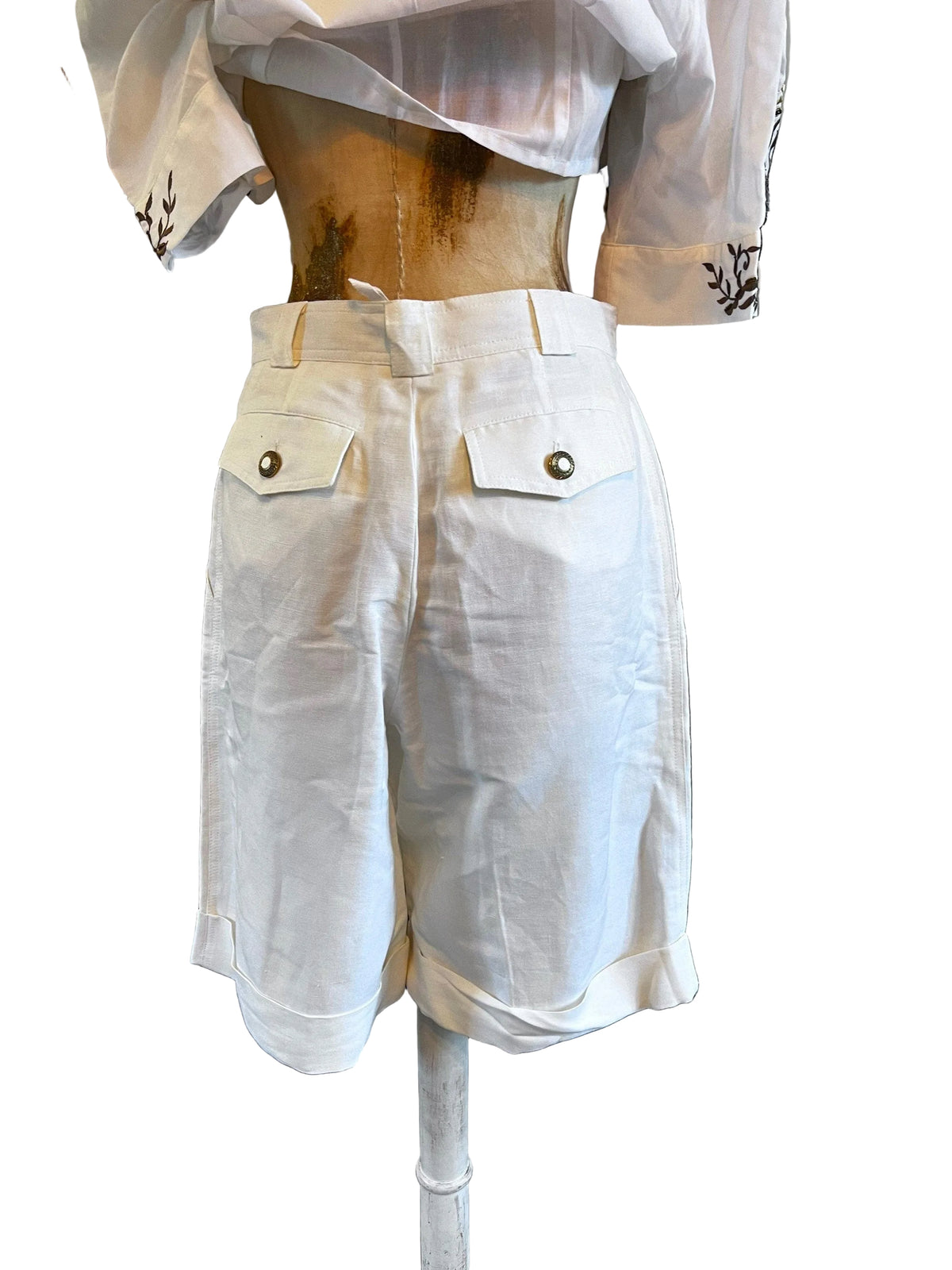 Vintage Suit Three Piece Suit Linen Cream 1980s Shorts Blouse and Jacket Suit - West German - Unworn Suit Still Tagged ! Brand New Vintage