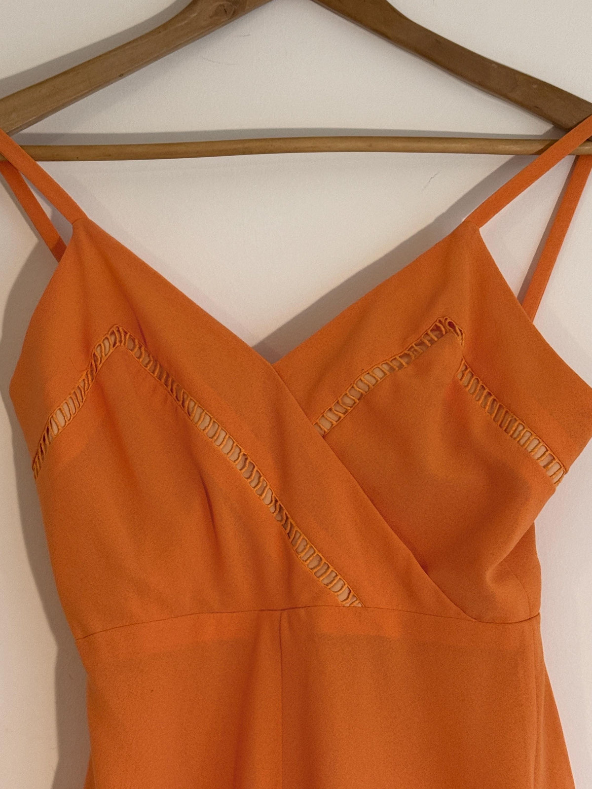 Vintage Susan Small Orange Maxi Dress | 1970s Strappy Evening Dress | Cutwork Bodice Size 10