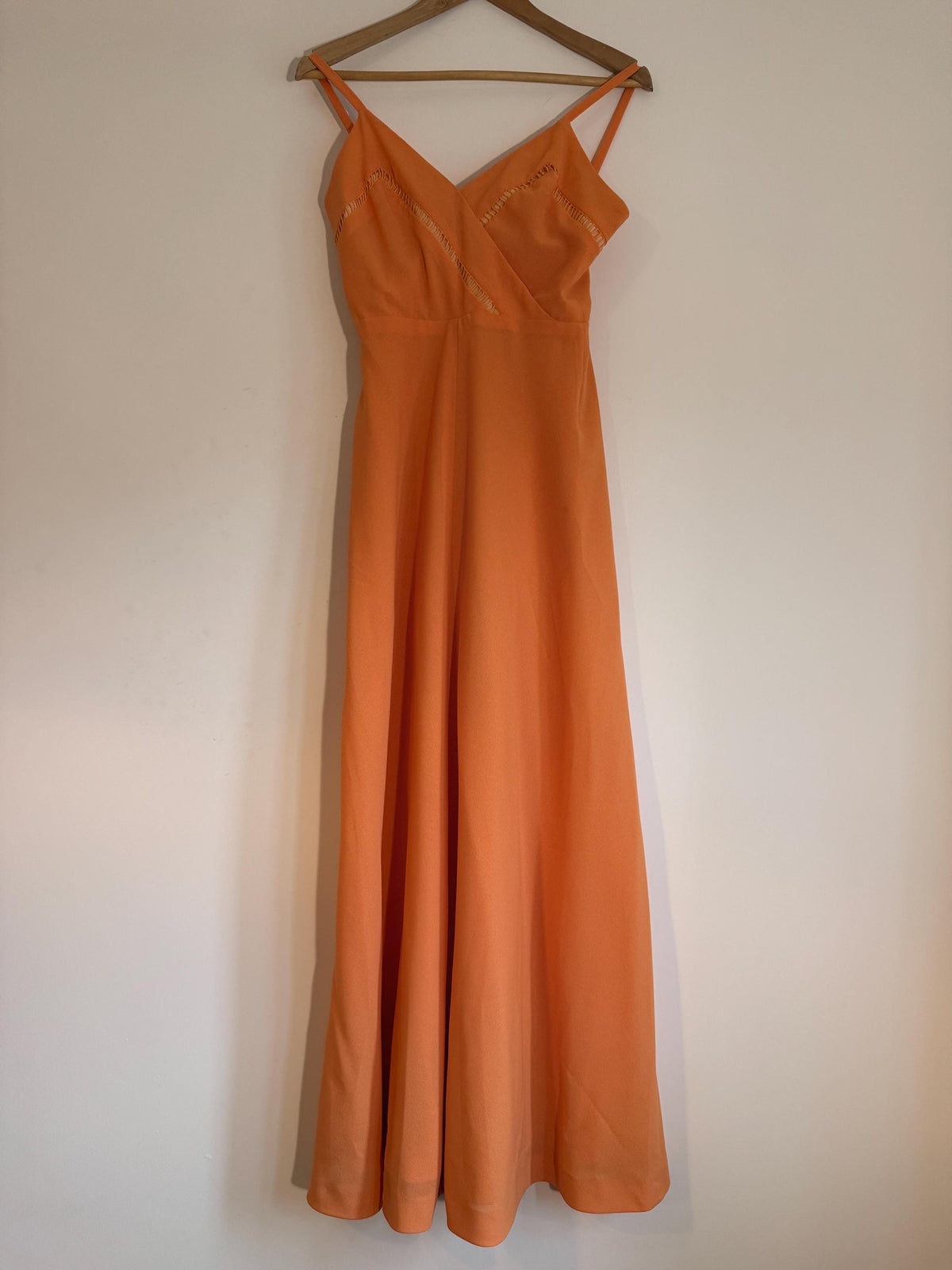 Vintage Susan Small Orange Maxi Dress | 1970s Strappy Evening Dress | Cutwork Bodice Size 10