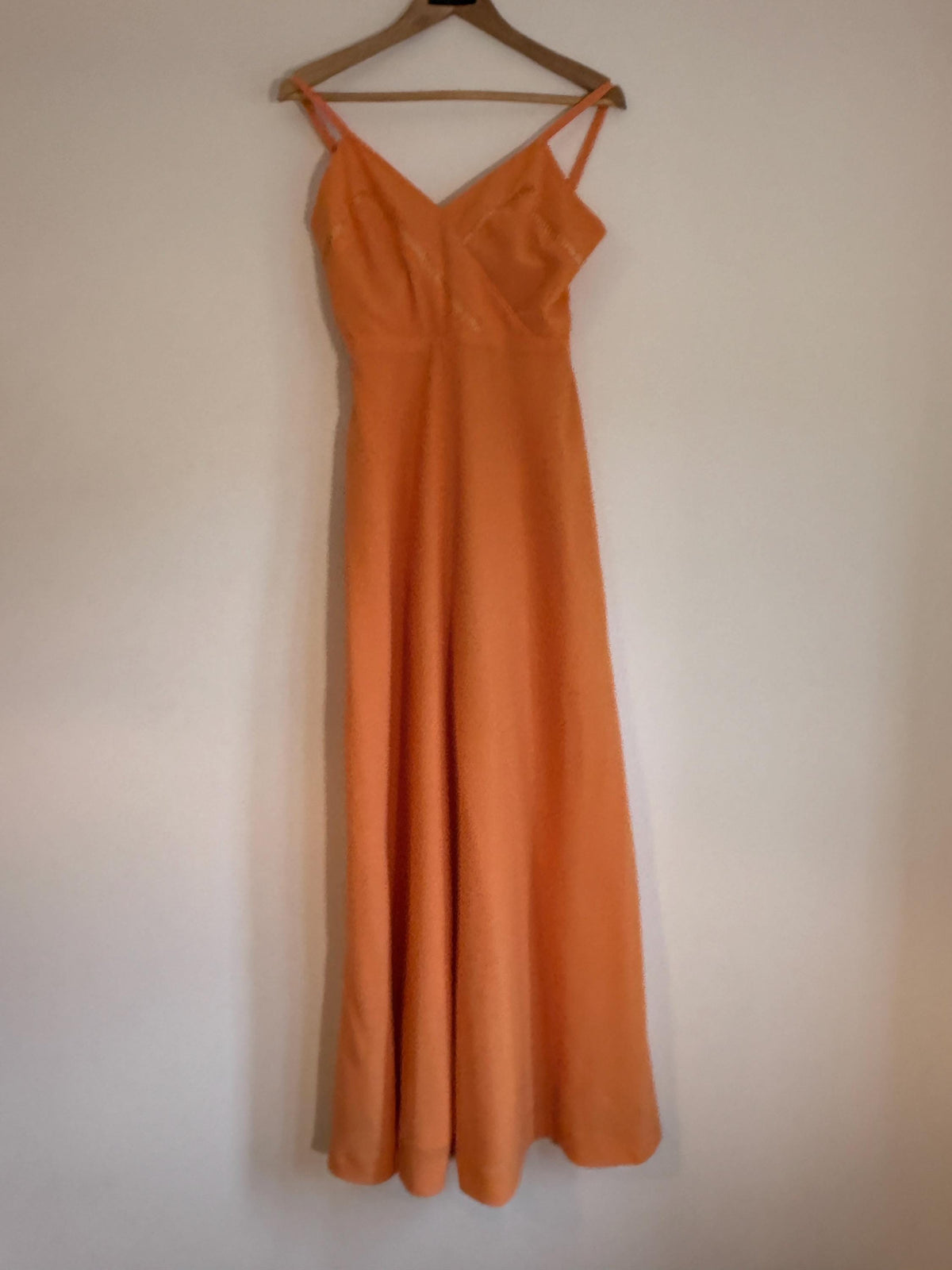 Vintage Susan Small Orange Maxi Dress | 1970s Strappy Evening Dress | Cutwork Bodice Size 10