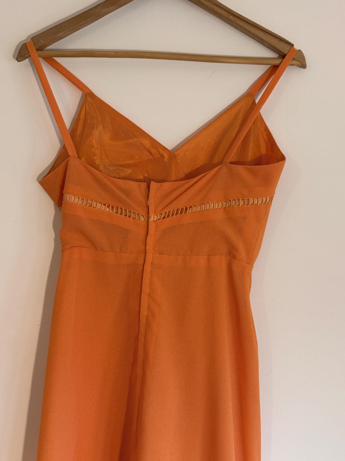 Vintage Susan Small Orange Maxi Dress | 1970s Strappy Evening Dress | Cutwork Bodice Size 10
