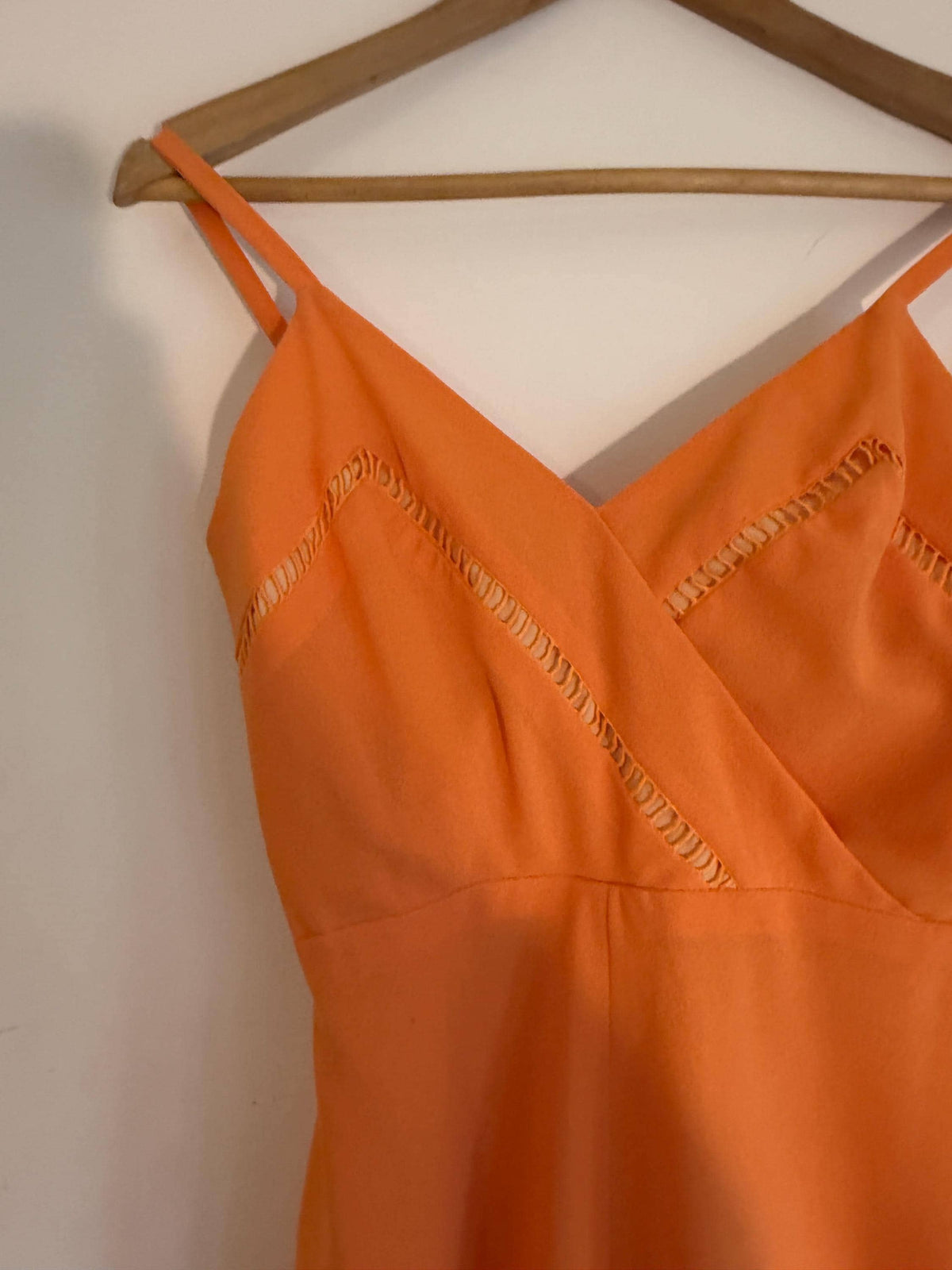 Vintage Susan Small Orange Maxi Dress | 1970s Strappy Evening Dress | Cutwork Bodice Size 10