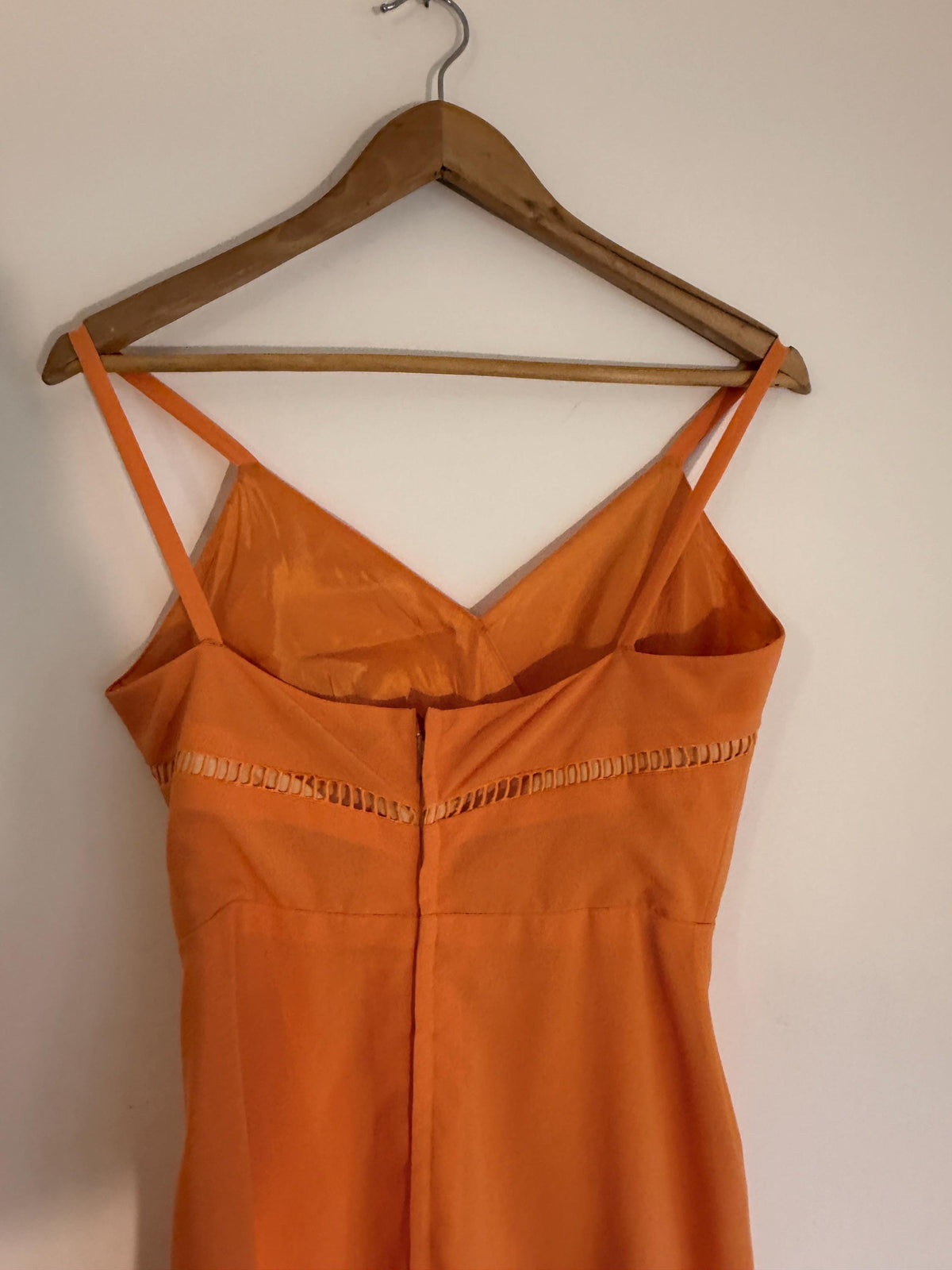 Vintage Susan Small Orange Maxi Dress | 1970s Strappy Evening Dress | Cutwork Bodice Size 10