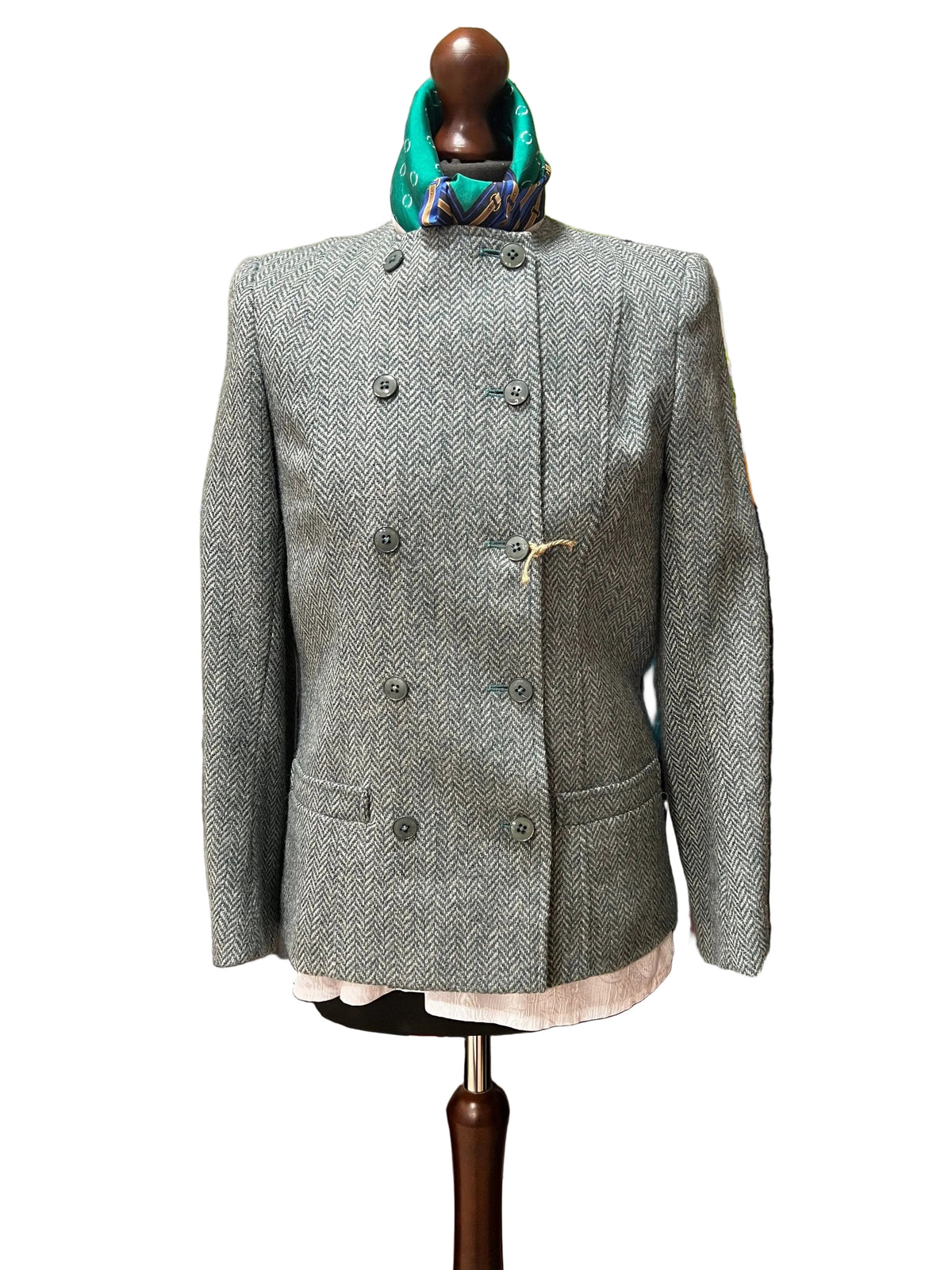 Vintage Green Tweed Blazer Collarless Double Breasted Jacket - Country Casuals
